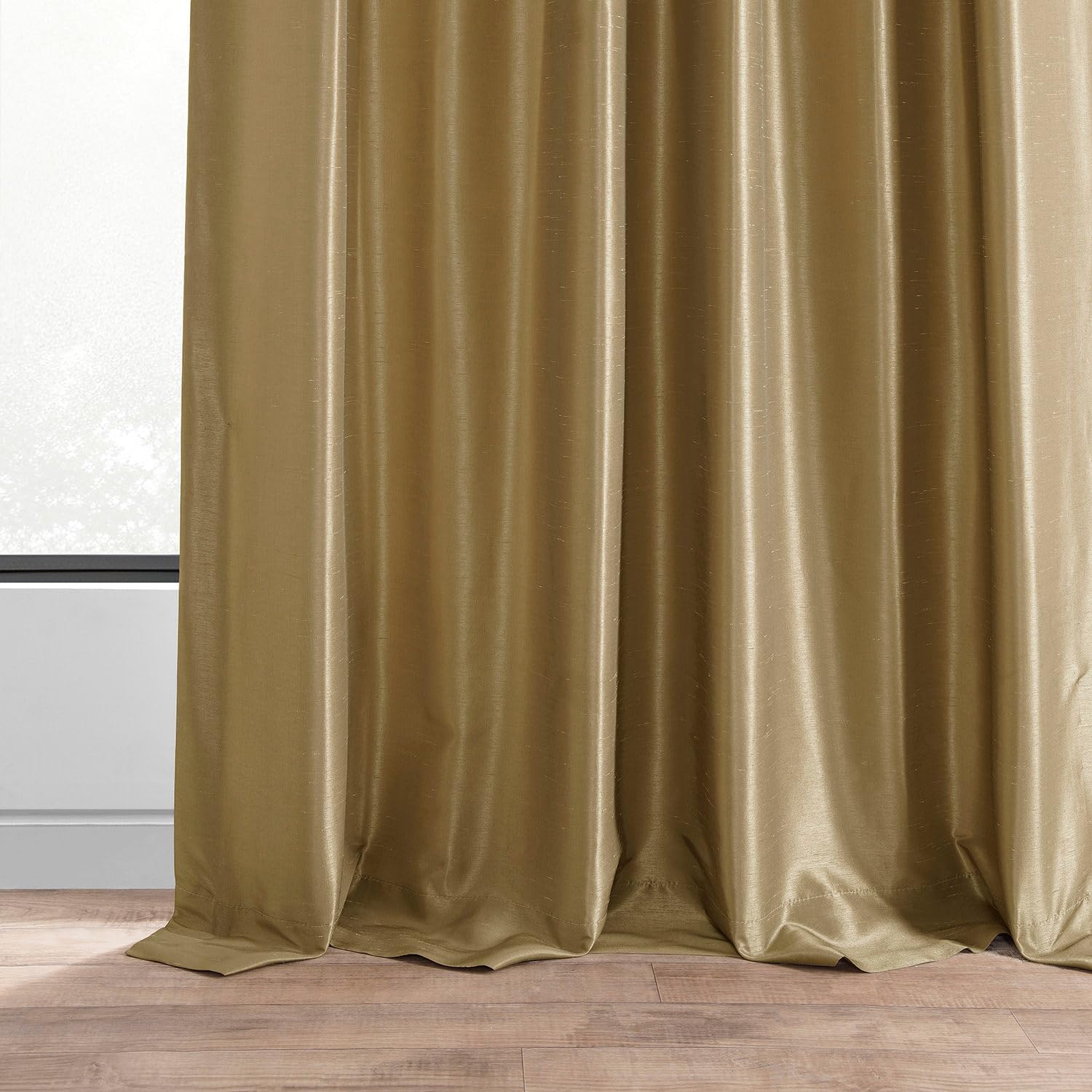 Vintage Textured Faux Dupioni Silk Room Darkening Curtains - 1 Panel (50x96 Inches) - Flax Gold - Elegant Blackout Drapes for Bedroom & Living Room - Perfect for Home Theater, Nursery & Light Control