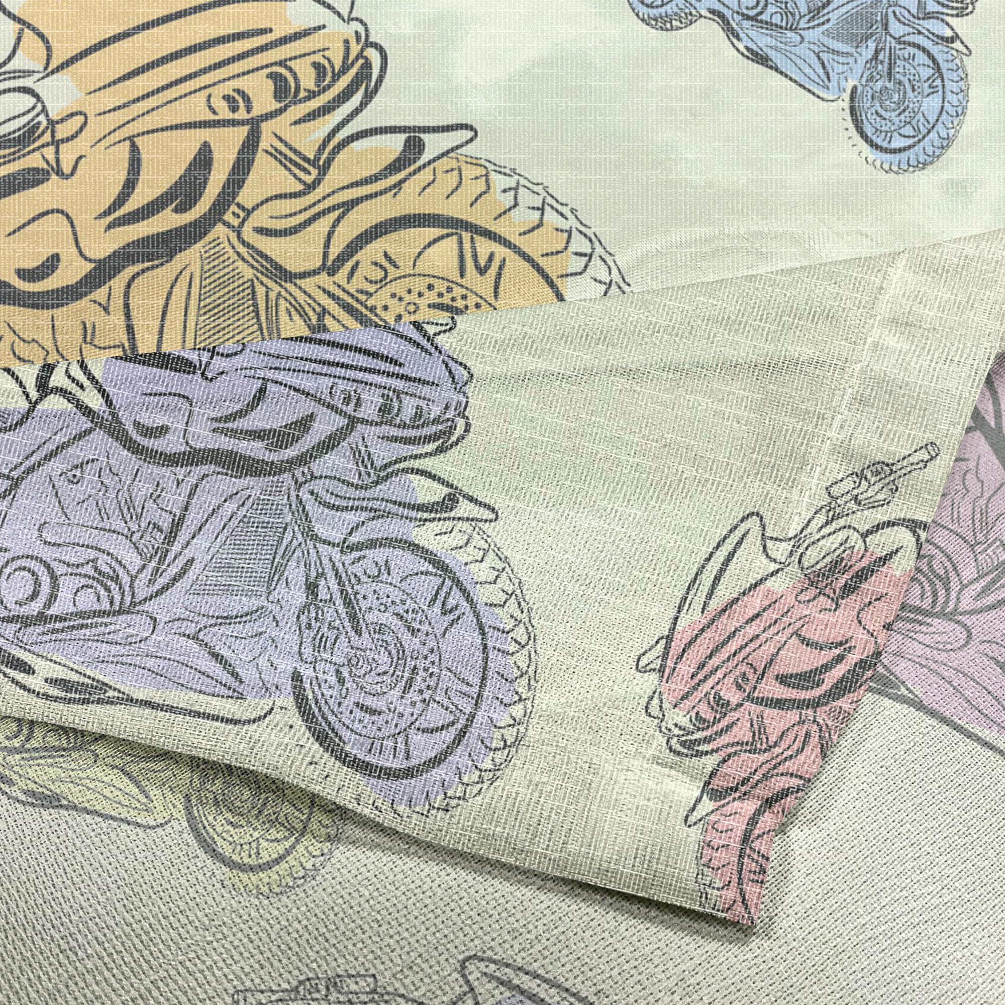 Ambesonne Motorcycle Tulle Curtains - Pastel Racing Motorcycle Design, Cartoon Style Sheer Drapes with Rod Pocket, 108