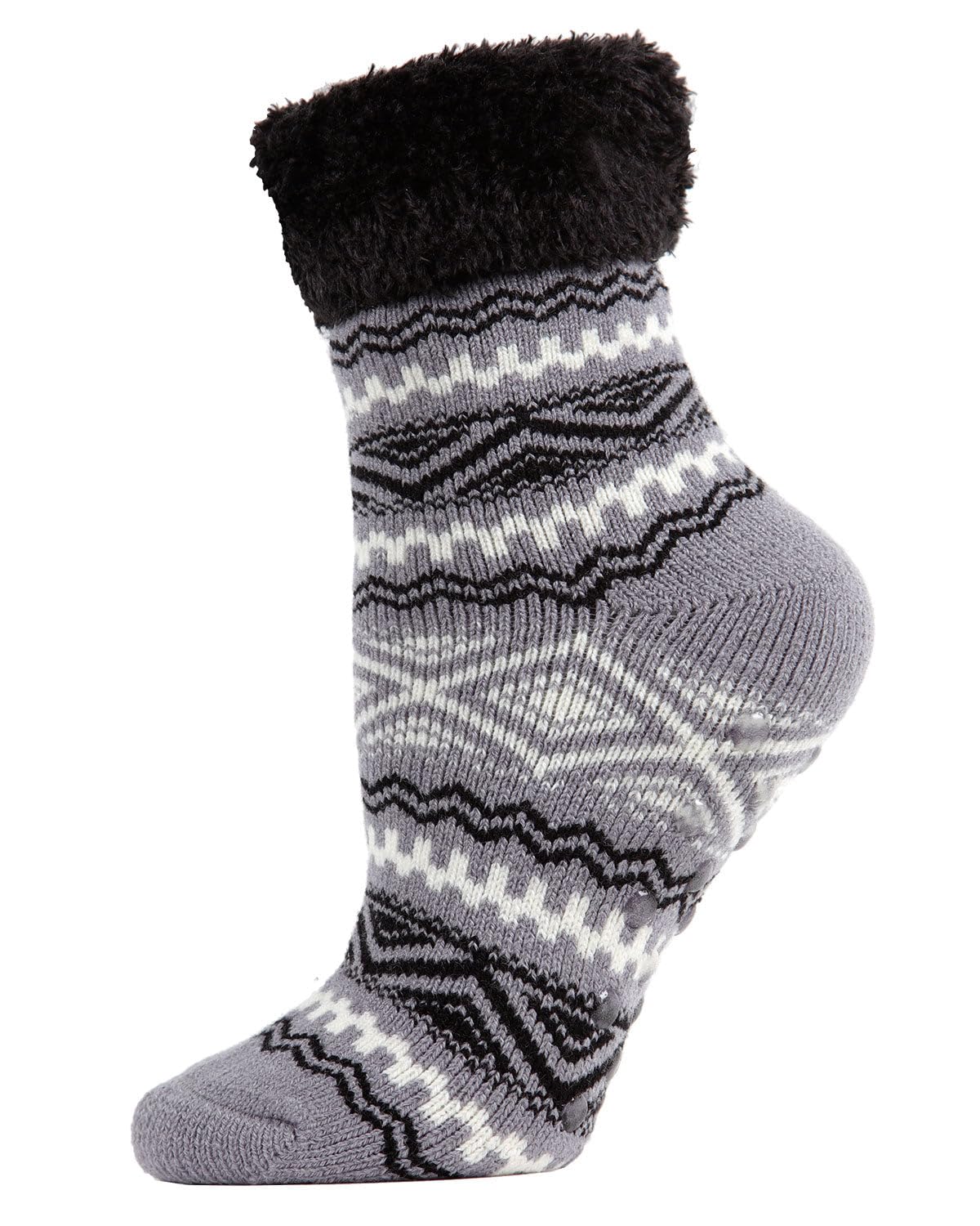 MeMoi Women's Aztec Fair Isle Plush Cabin Socks - Cozy Winter Slipper Socks for Women, Soft Warm Knit Socks with Non-Slip Grips - Perfect for Home, Lounge, and Cold Weather Comfort