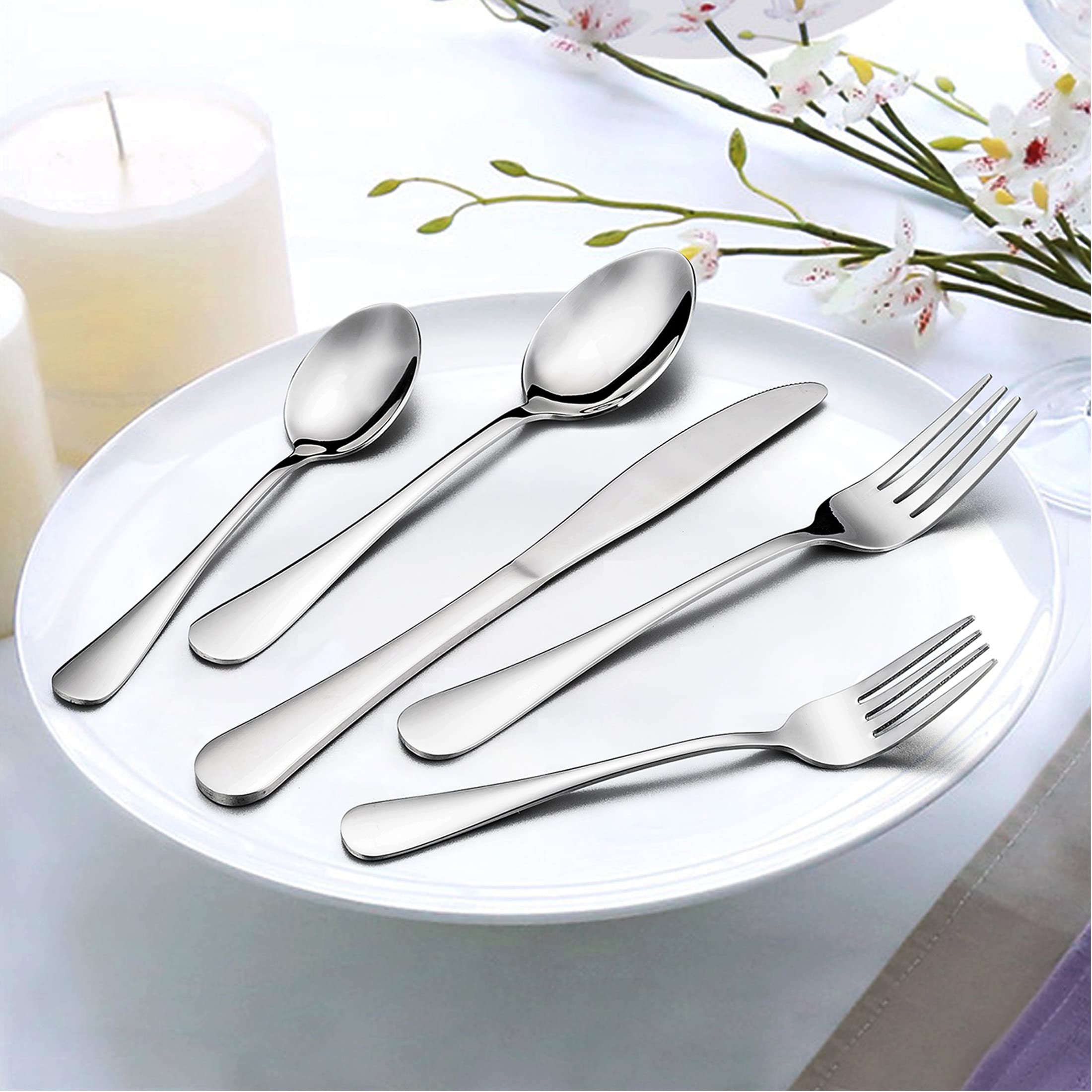 53-Piece Stainless Steel Silverware Set for 8 - Includes Forks, Spoons, Steak Knives & Serving Utensils - Elegant Flatware Cutlery Set for Home Dining - Dishwasher Safe - Perfect for Dinner Parties, Restaurants & Everyday Meals