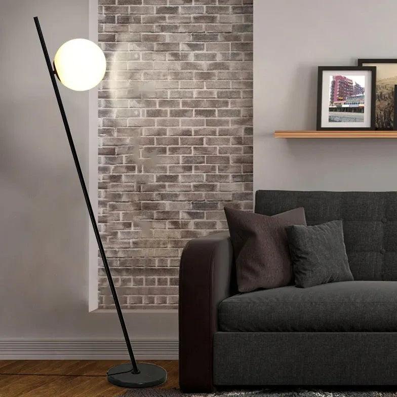 Modern Tilted Straight Rod Sphere Minimalist Floor Lamp - Adjustable LED Standing Light for Living Room, Bedroom, Office Decor | Warm White & Cool White Lighting Options