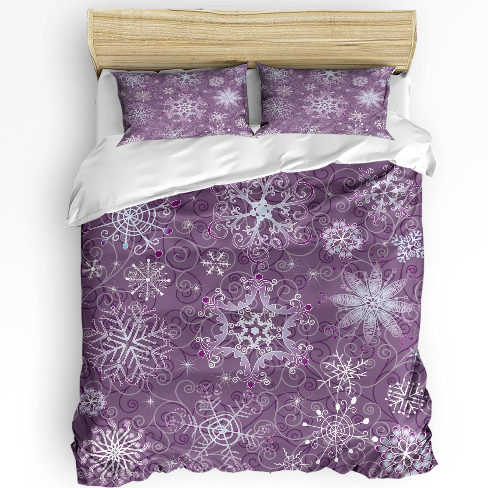 LooPoP 3-Piece Christmas Snowflake Comforter Set - Violet Floral Pattern, Super Soft & Wrinkle-Free Queen Bedding with Pillow Shams | All-Season Luxury for Adults & Kids | Perfect for Holiday Decor & Cozy Winter Nights