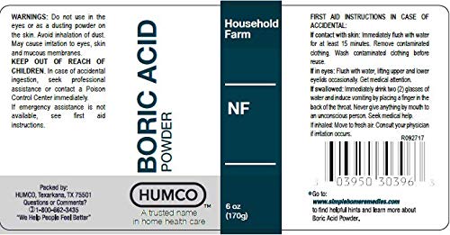 Humco Boric Acid Powder 6 oz - USP Grade Multi-Purpose Powder for Cleaning, Pest Control & DIY Solutions | Home, Garden & Laboratory Use