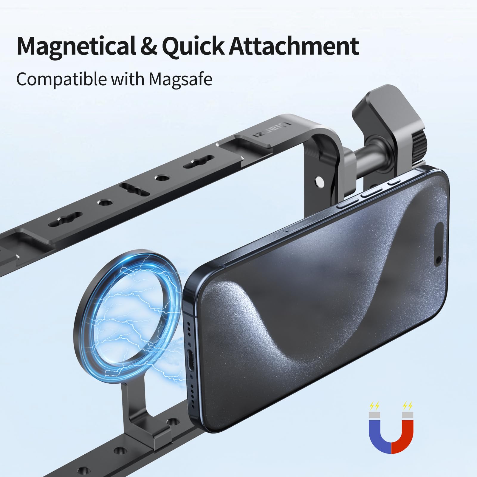 Magnetic Phone Cage Rig Kit with 2 Detachable Handles - Compatible with iPhone 16/15/14/13/12 Series & MagSafe - Professional Smartphone Stabilizer for Handheld Filmmaking, Vlogging, YouTube Content Creation & Live Streaming