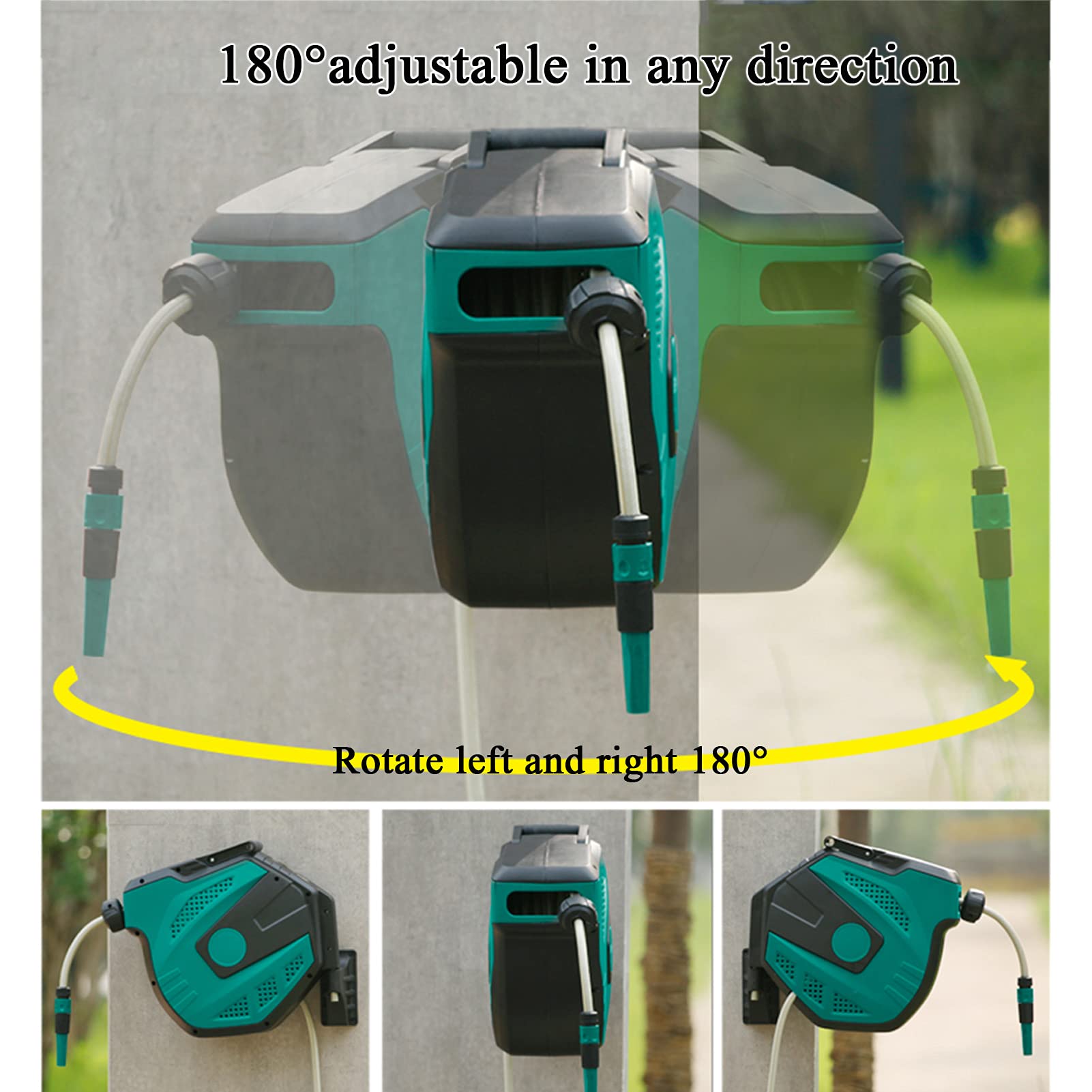 JKGHK Wall-Mounted Retractable Garden Hose Reel - 180° Swiveling with Automatic Lock for Any Hose Length | Perfect for Lawn Watering, Car Washing & Outdoor Cleaning