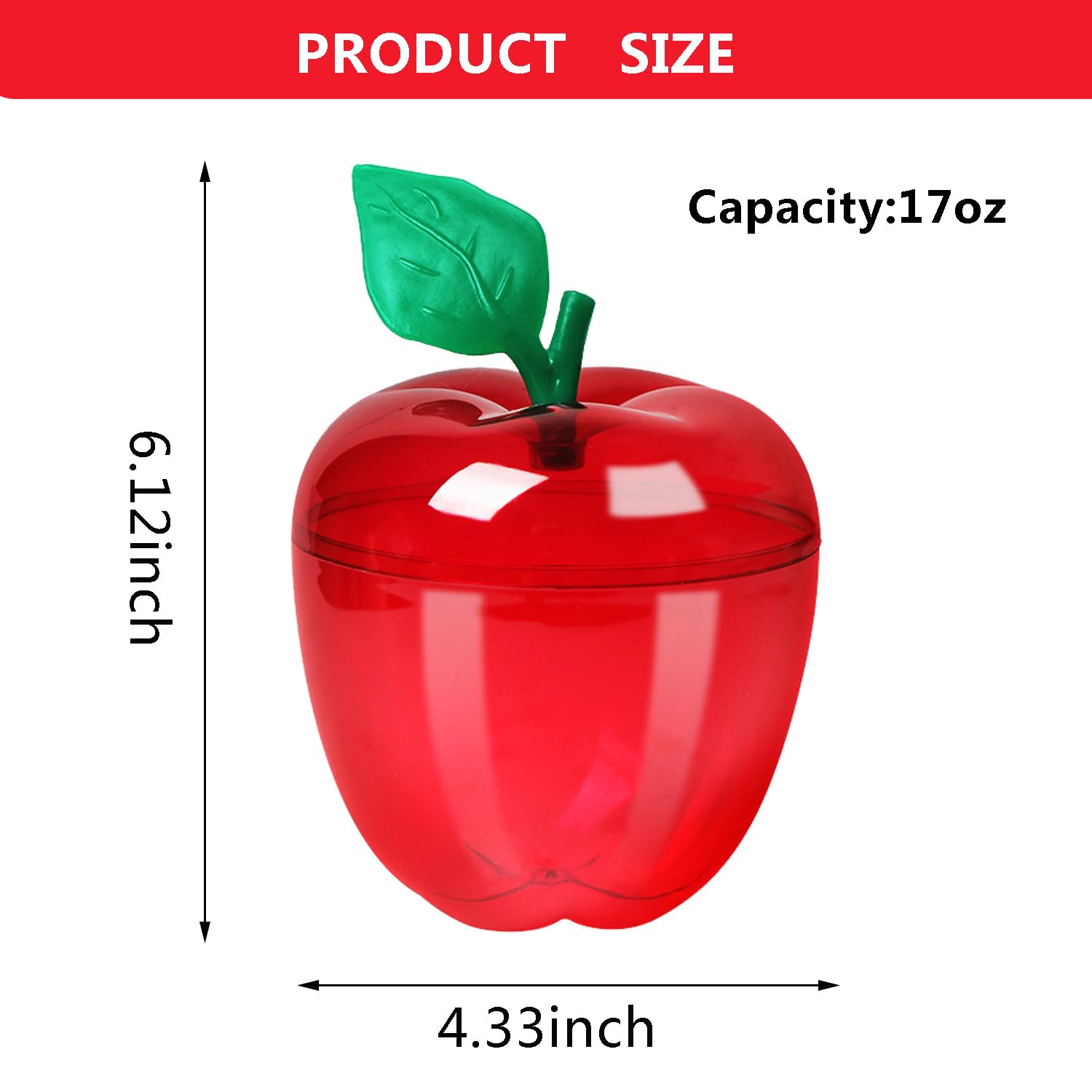 Farochy Large Red Apple Shaped Plastic Container - 4 Pack | Candy Storage, Teacher Appreciation Gift, Back to School Supplies | Perfect for Classroom Treats, Party Favors & Holiday Decorations