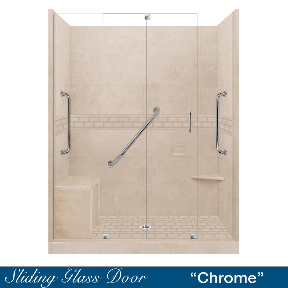 Freedom Subway Brown Sugar 60-Inch Alcove Shower Enclosure Kit - Waterproof Bathroom Upgrade for Small Spaces & Modern Homes