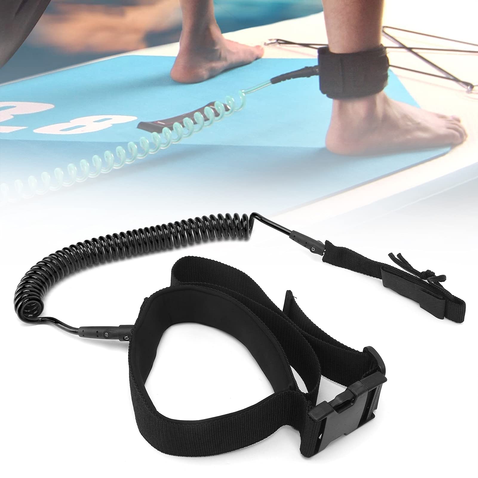 **Premium Surfboard Safety Leash - Comfortable & Durable Waist Rope for Surfing & Stand-Up Paddle Boards (Black) - Ideal for Wave Riding & Water Sports Safety**