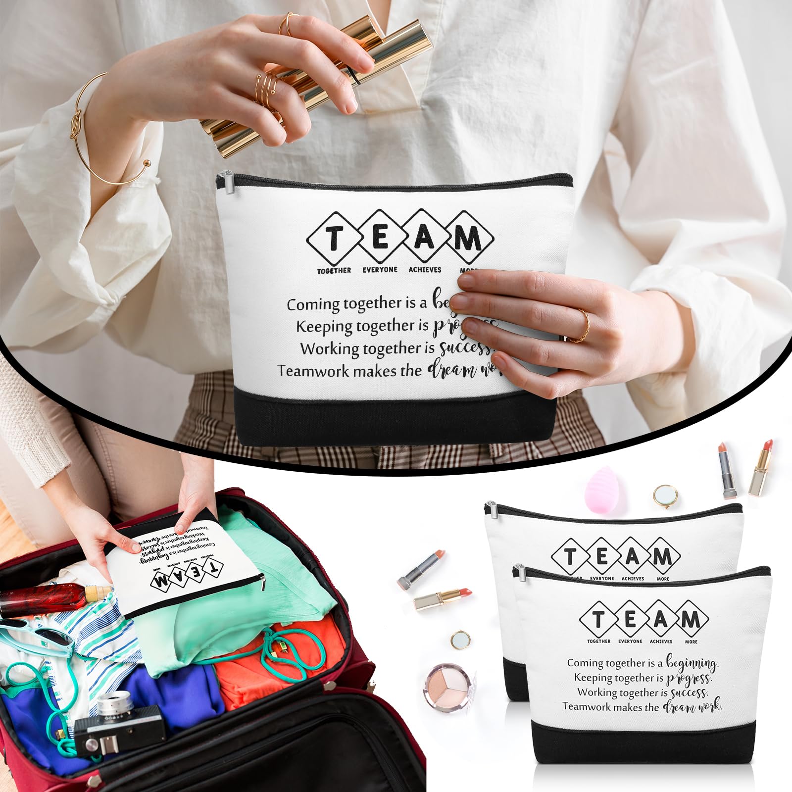 48 Pcs Inspirational Canvas Makeup Bags & Keychains Set - Bulk Employee Appreciation Gifts for Women, Teachers & Team Members - Perfect for Corporate Events, Teacher Appreciation Week & Motivational Gifts