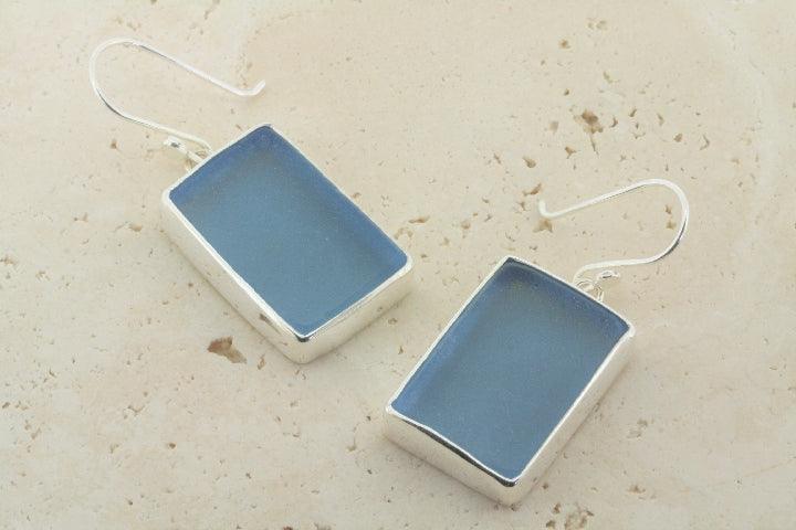 Blue Recycled Sea Glass Earrings - Handmade Dangle Jewelry for Women - Perfect for Beach Weddings & Boho Fashion