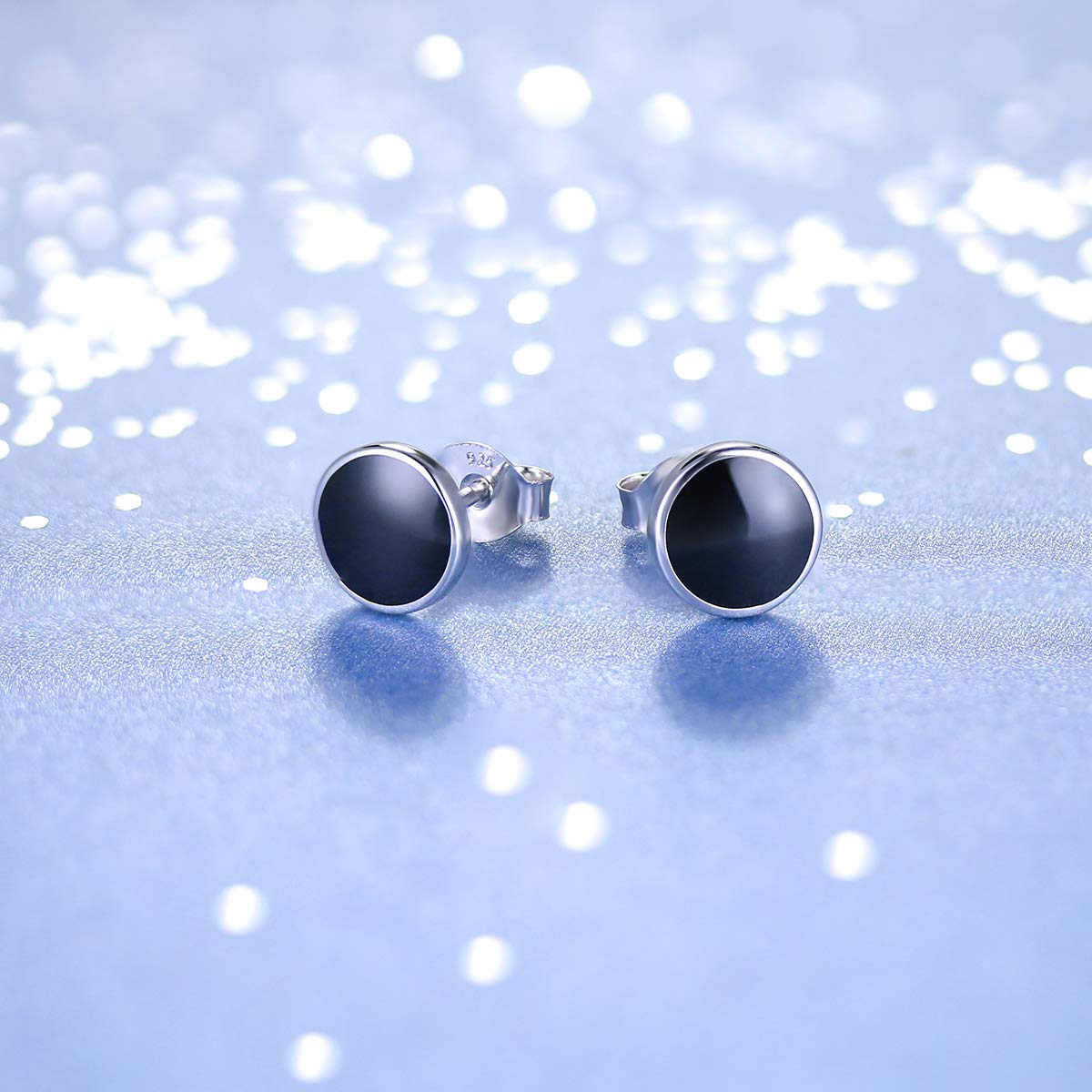 925 Sterling Silver Stud Earrings for Men & Women - Simple Black Earrings for Everyday Wear - Perfect Gift for Birthdays & Anniversaries
