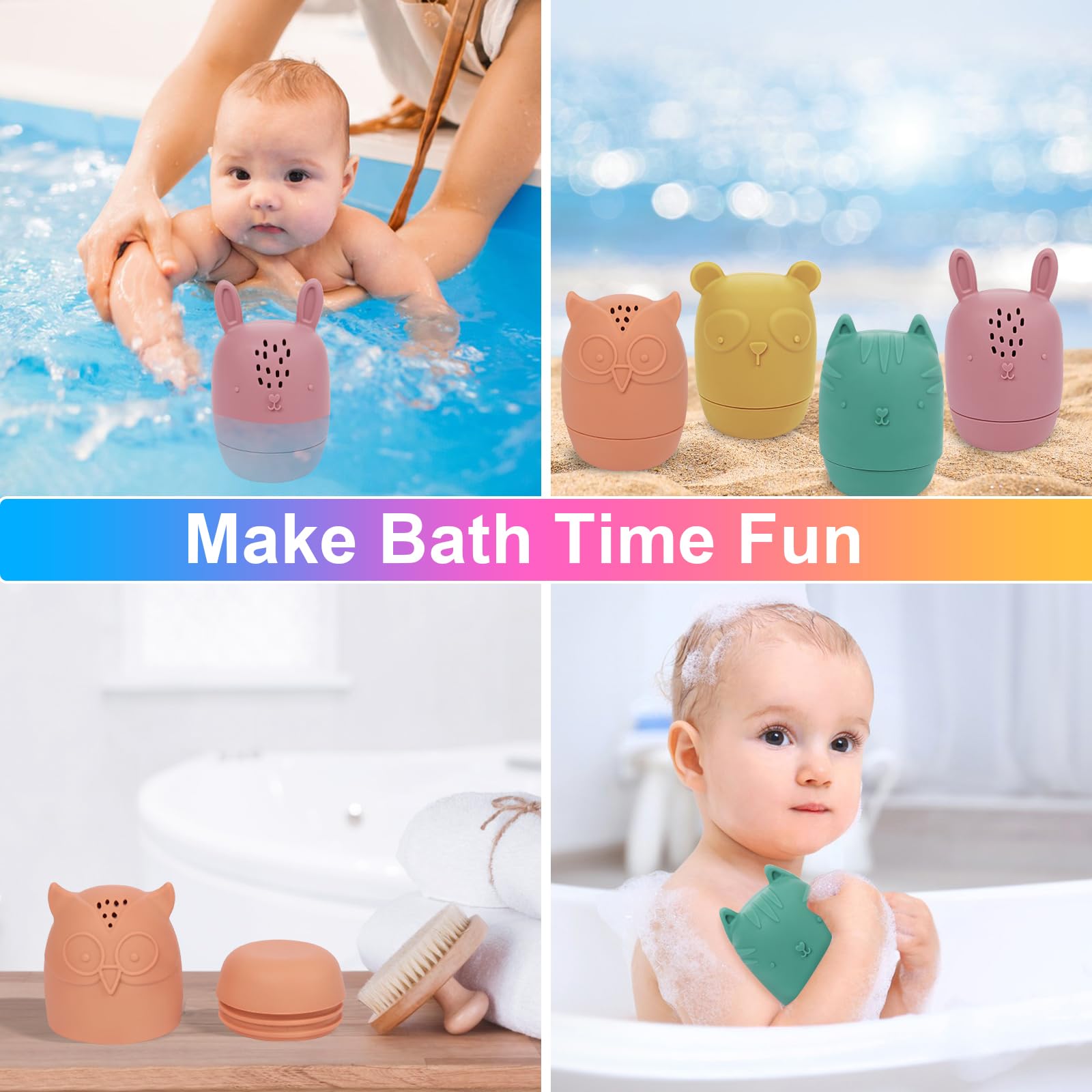 Gigilli Baby Bath Toys - Squeezable Silicone Bathtub Toys for Toddlers 1-3 Years Old | Safe & Fun Bath Time Toys for Babies 6-18 Months | Perfect Easter Basket Stuffers & Birthday Gifts for 1-6 Year Olds | Encourages Sensory Play & Water Exploration