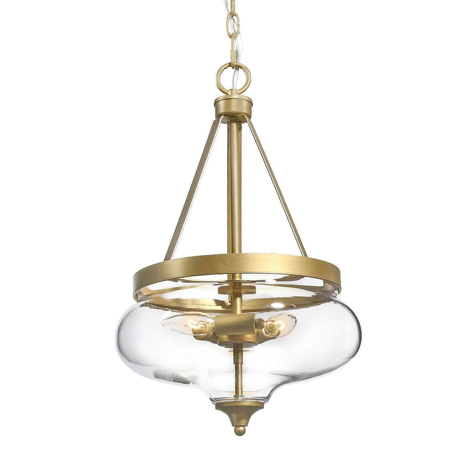 Modern Gold Glass Chandelier Light Fixture - 3-Light Pendant Lighting with Shade for Foyer, Entryway, Dining Room & Kitchen Island - Perfect for Home Decor, Wedding Venues & Restaurants