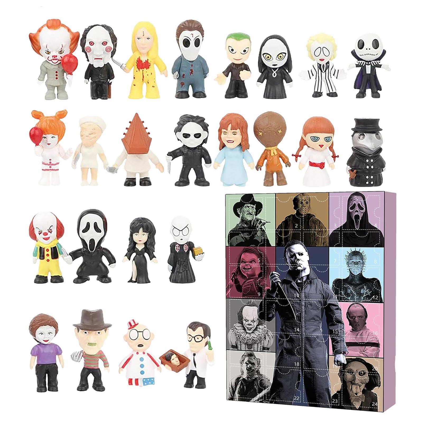 Halloween Countdown Calendar with 24 Spooky Surprise Dolls & Horror Movie Figures | 24-Day Advent Calendar for Halloween Party Decorations & Gift Giving