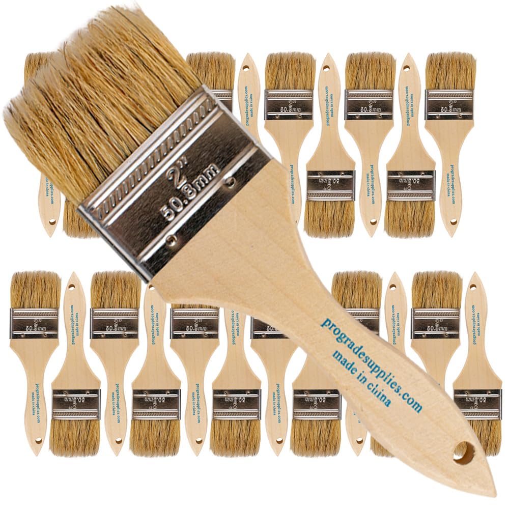 Premium 2 Inch Chip Paint Brushes - Professional Grade Set of 24 - Light Brown Natural Bristles - Perfect for DIY Projects, Furniture Painting & Home Renovation