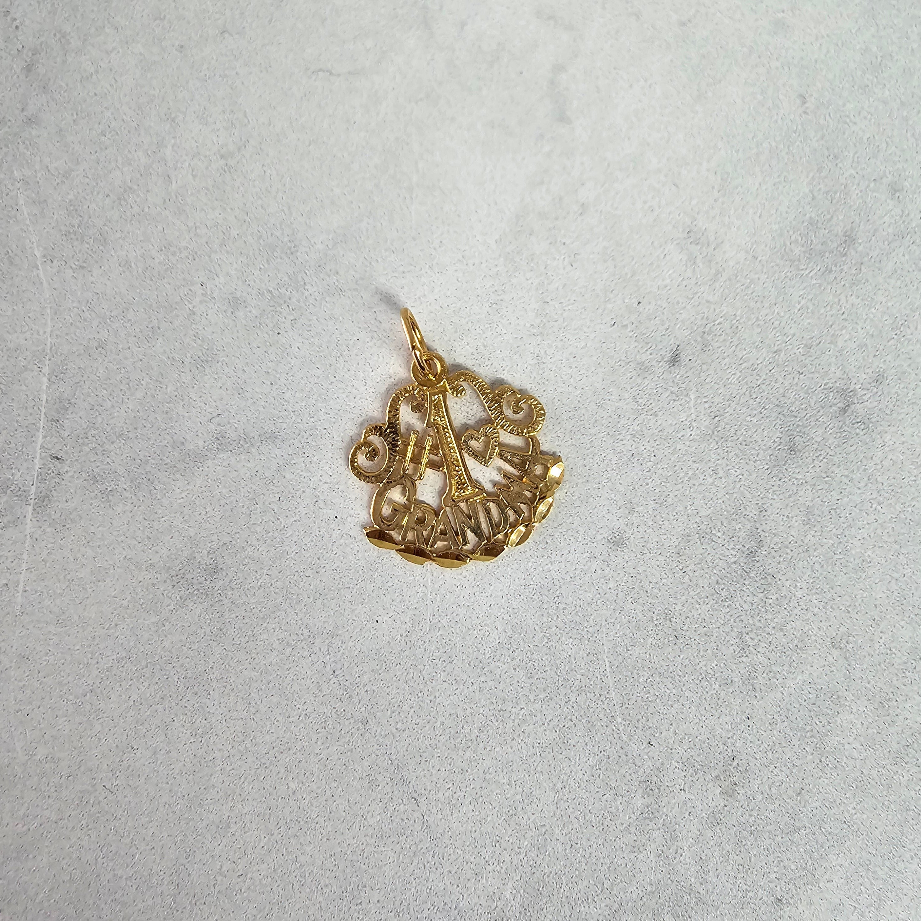 #1 Diamond-Cut Grandma Charm Pendant in 14K Yellow Gold - Perfect for Mother's Day Gifts & Family Keepsakes