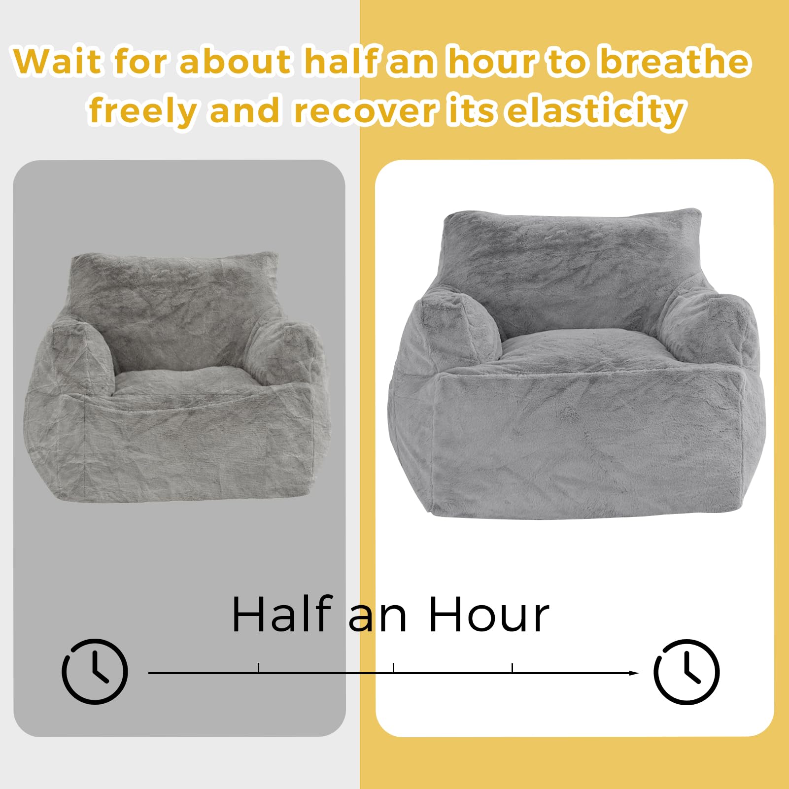MAXYOYO Giant Bean Bag Chair - Ultra Soft Faux Fur Oversized Bean Bag Couch for Adults & Teens, Grey - Perfect for Living Room Lounging, Gaming & Movie Nights