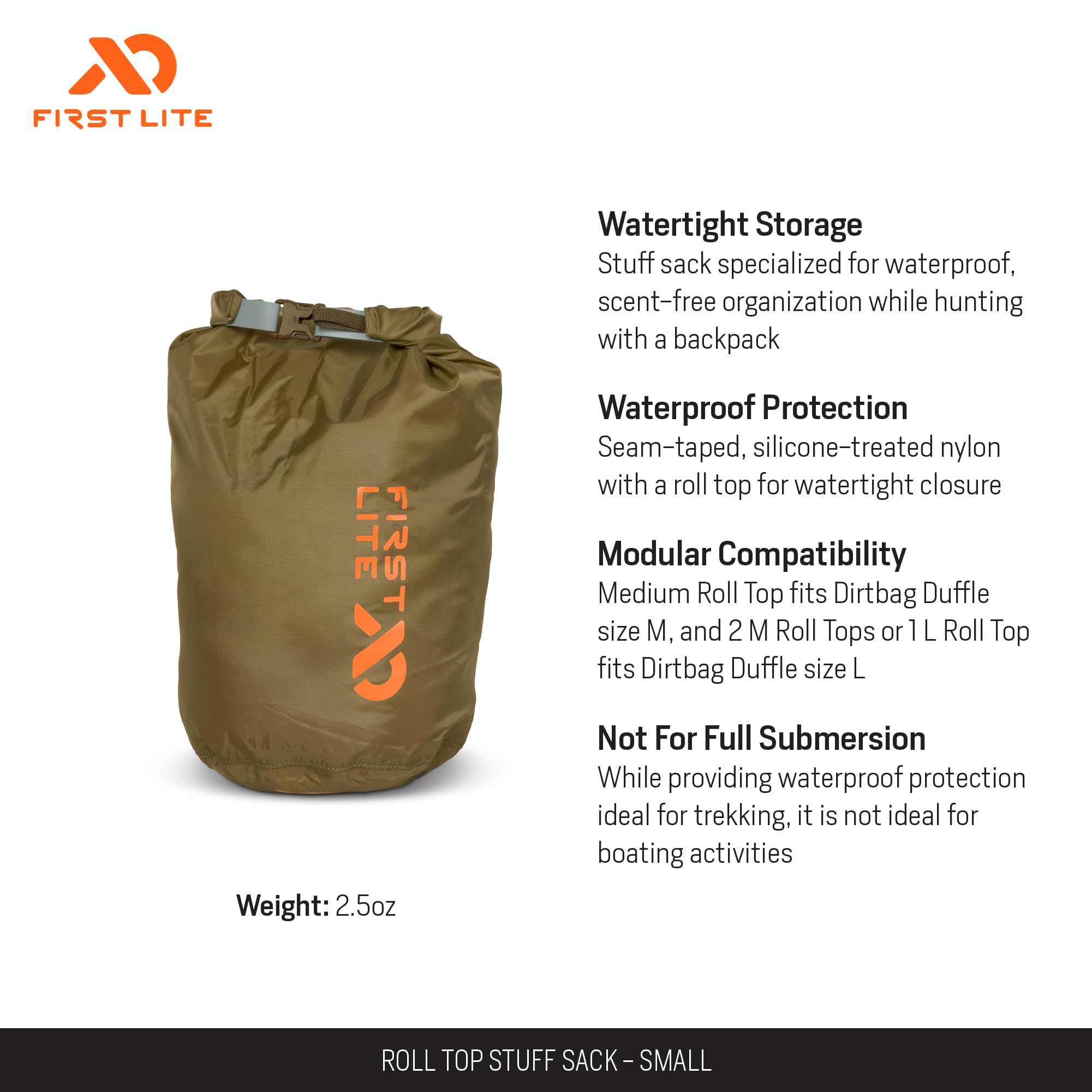 Waterproof First Lite Roll-Top Dry Sack - Durable for Outdoor Hiking & Camping