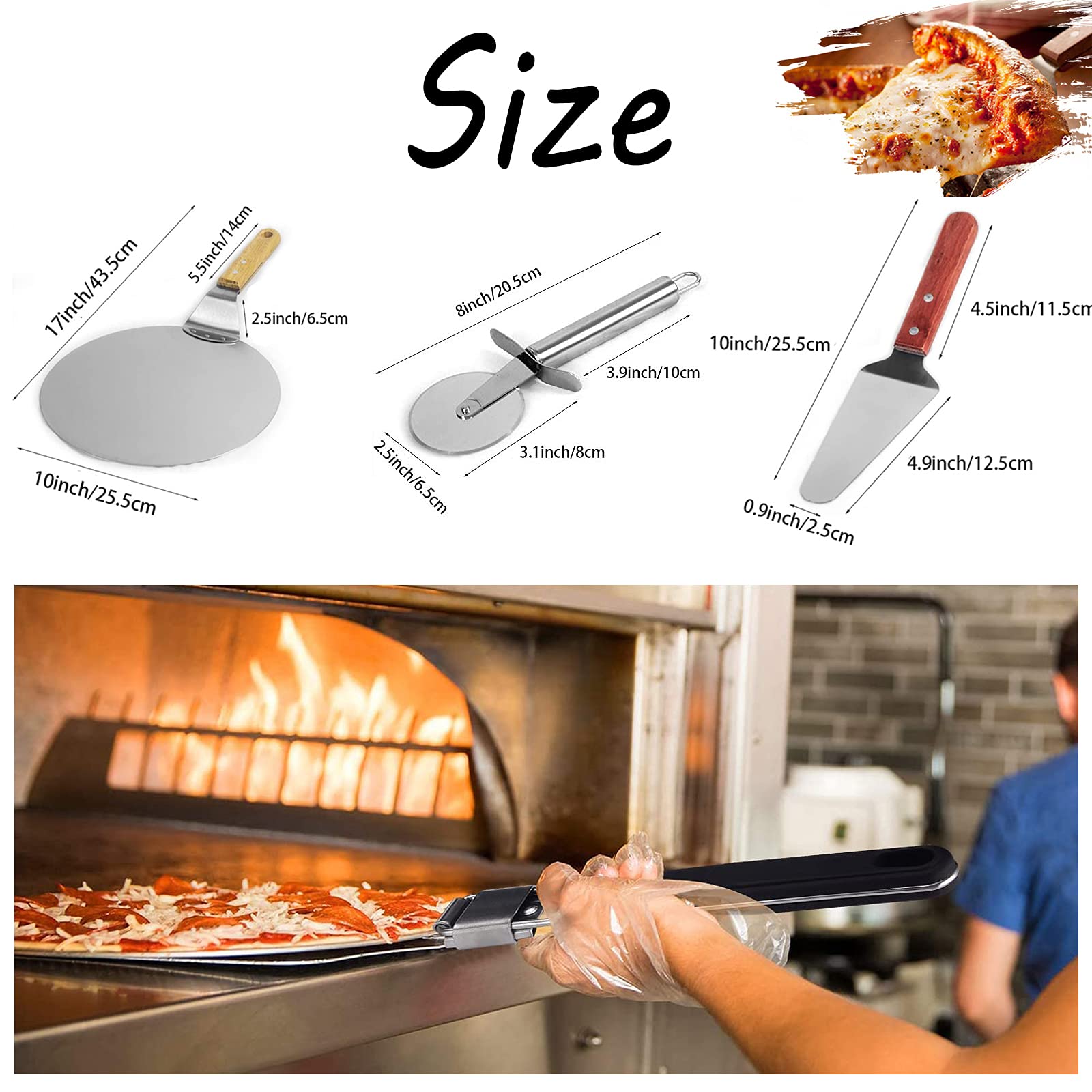 10 Inch Stainless Steel Pizza Peel with Foldable Wooden Handle - Non-Stick Pizza Paddle for Oven, Grill & Baking - Perfect for Home Kitchens, Pizzerias & Outdoor BBQ Cooking