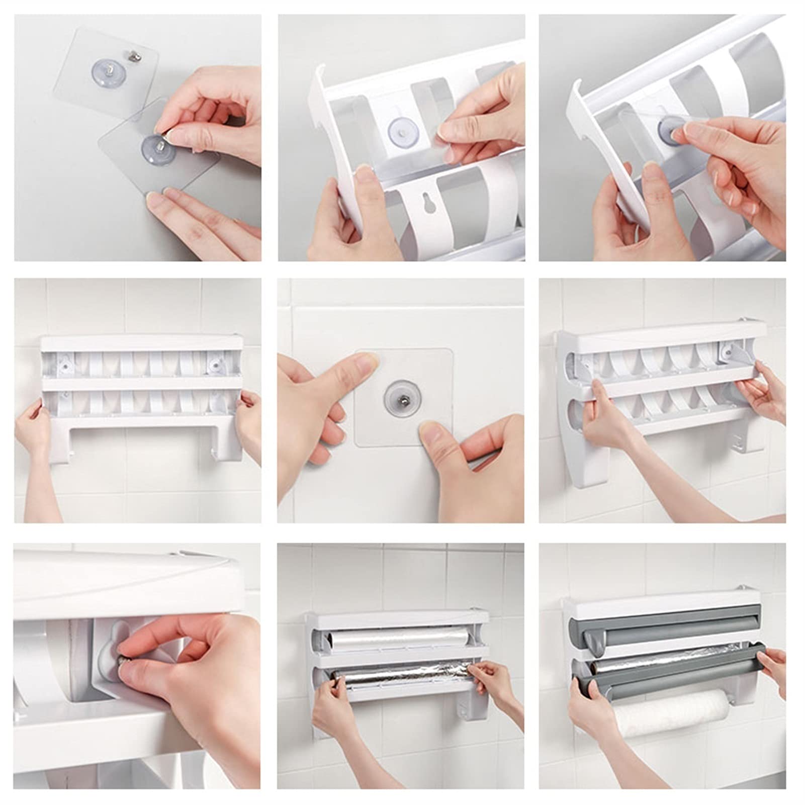 Stainless Steel Wall Mounted Kitchen Organizer - Paper Towel Holder, Foil & Plastic Wrap Dispenser with Built-in Cutter - Space Saving Storage for Kitchen, Pantry, Laundry Room (Color: A) | Perfect for Small Spaces, Apartments & RVs