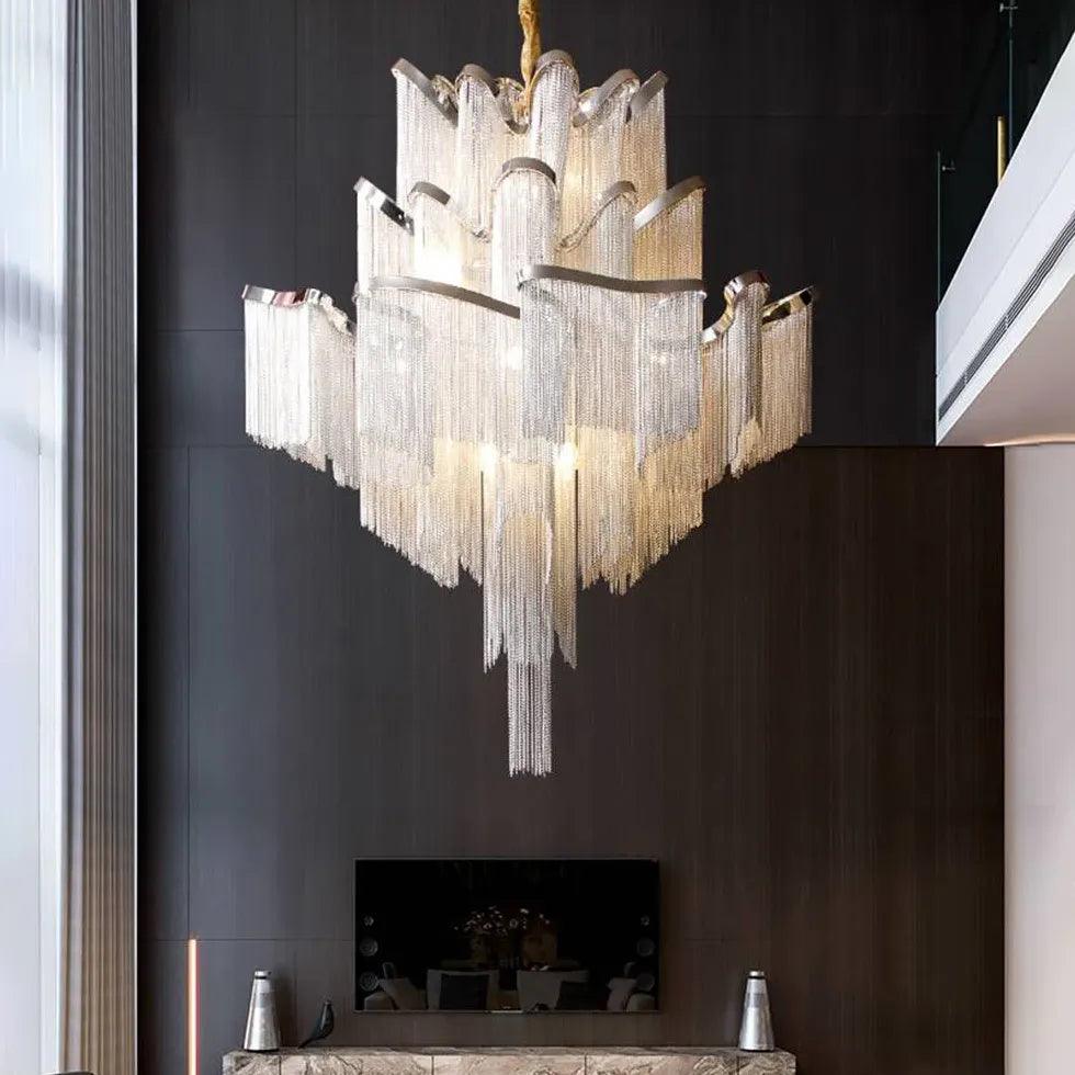 Modern Silver Tassel Pendant Light - Elegant Luxury Chandelier for Dining Room, Bedroom, or Living Room Lighting Decor