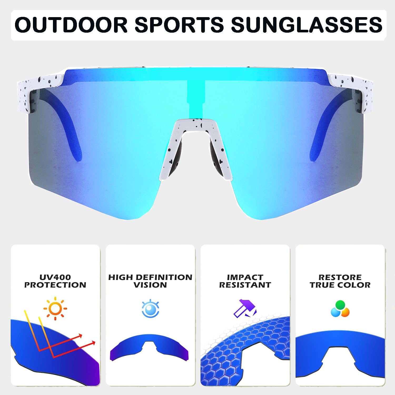 Polarized Sports Sunglasses for Men & Women - UV400 Protection TR90 Frame Baseball Running Cycling Glasses - Perfect for Outdoor Activities, Driving, Fishing and Beach