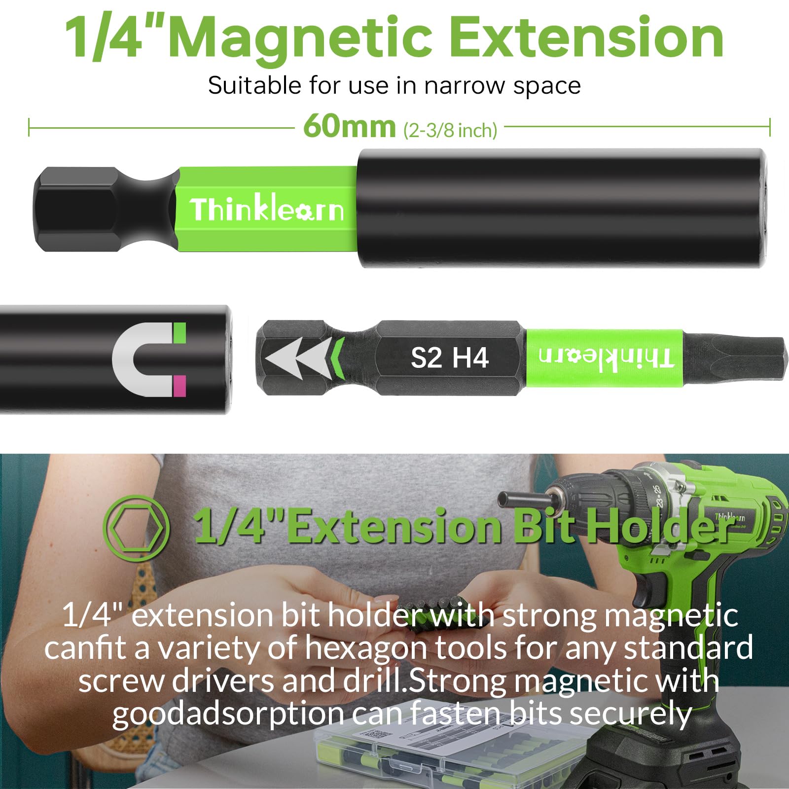 Premium 20-Piece Impact Hex Head Bit Set (Metric & SAE) - S2 Steel Allen Wrench Drill Bits with Magnetic CNC Tips & 2.3