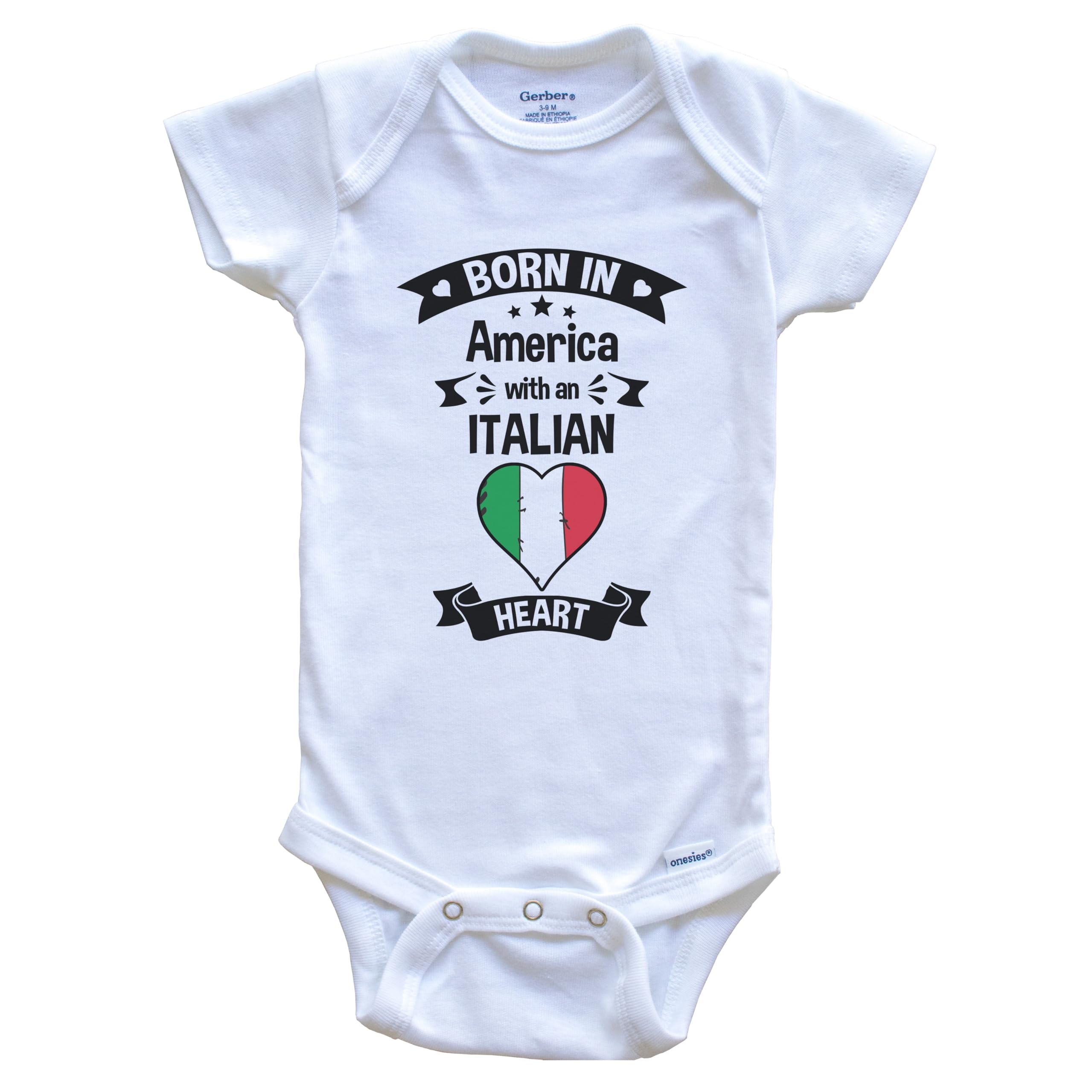 Born in America with an Italian Heart One Piece Baby Bodysuit - Soft Cotton Infant Romper for Newborns & Toddlers - Perfect for Family Photos, Daily Wear & Special Occasions