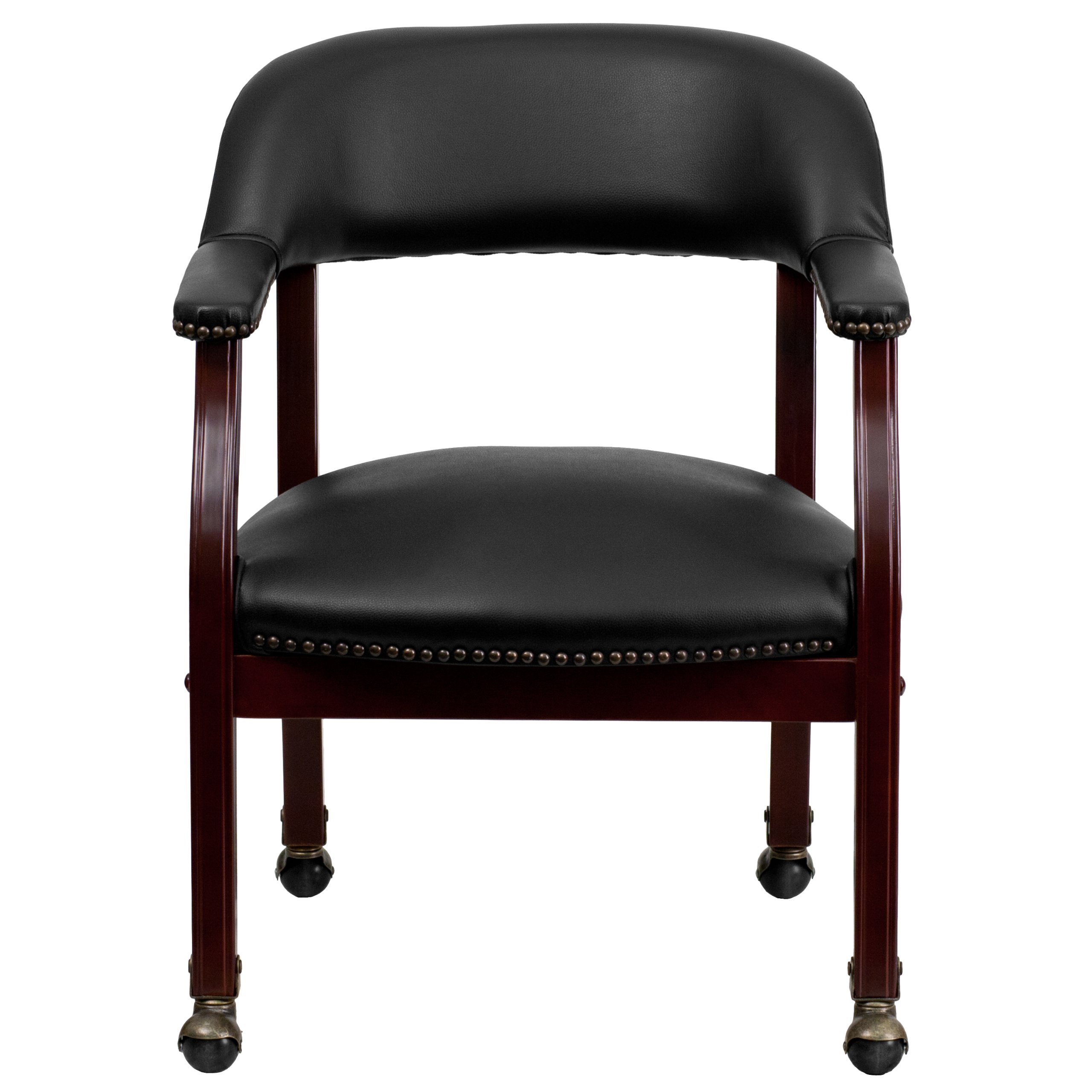 Premium Black Vinyl Conference Chair with Nailhead Trim & Casters - Ergonomic Office Chair for Executive Meetings & Professional Workspaces