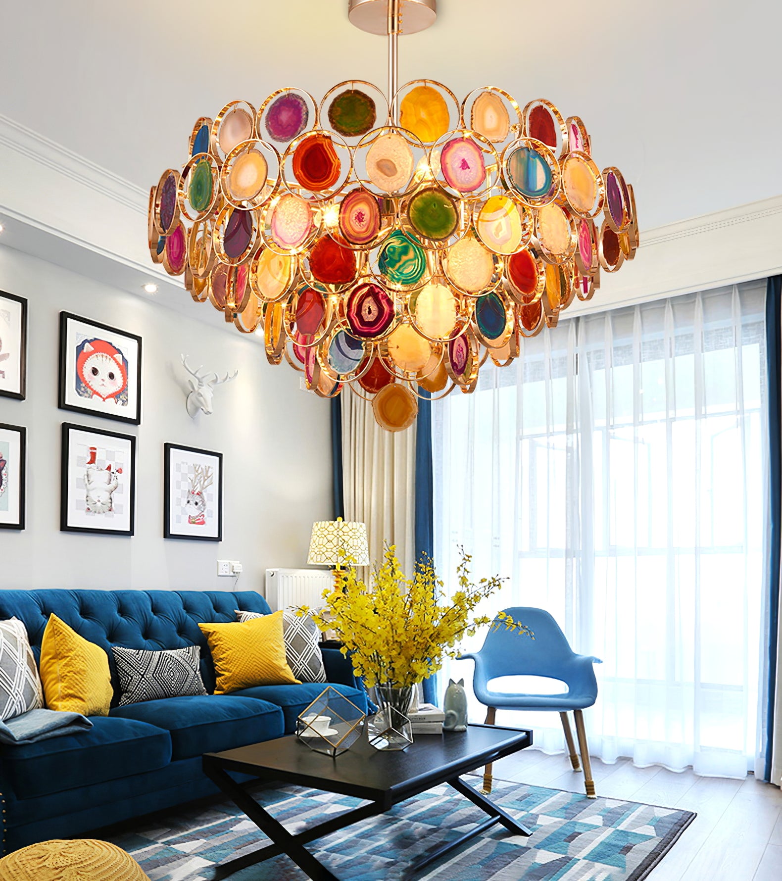 Natural Carnelian Gemstone Chandelier - Handcrafted Bohemian Crystal Beaded Ceiling Light Fixture for Living Room, Dining Room & Bedroom Decor