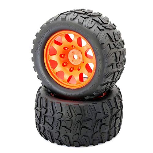 Powerhobby Raptor XL Belted Tires with Viper Wheels (4-Pack) - Compatible with Arrma Kraton 8S & Outcast 8S RC Cars - Orange Off-Road Tires for High-Speed Racing & Rough Terrain Performance