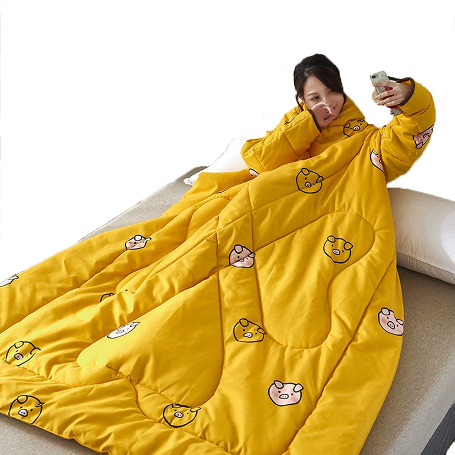 MOSHUO Wearable Blanket with Sleeves - Soft Thickened Winter Quilt for Adults, Oversized 150x200cm Flannel Blanket - Perfect for Lounging, Napping, Watching TV & Using Phone (6 Colors Available) - Cozy Home & Office Comfort
