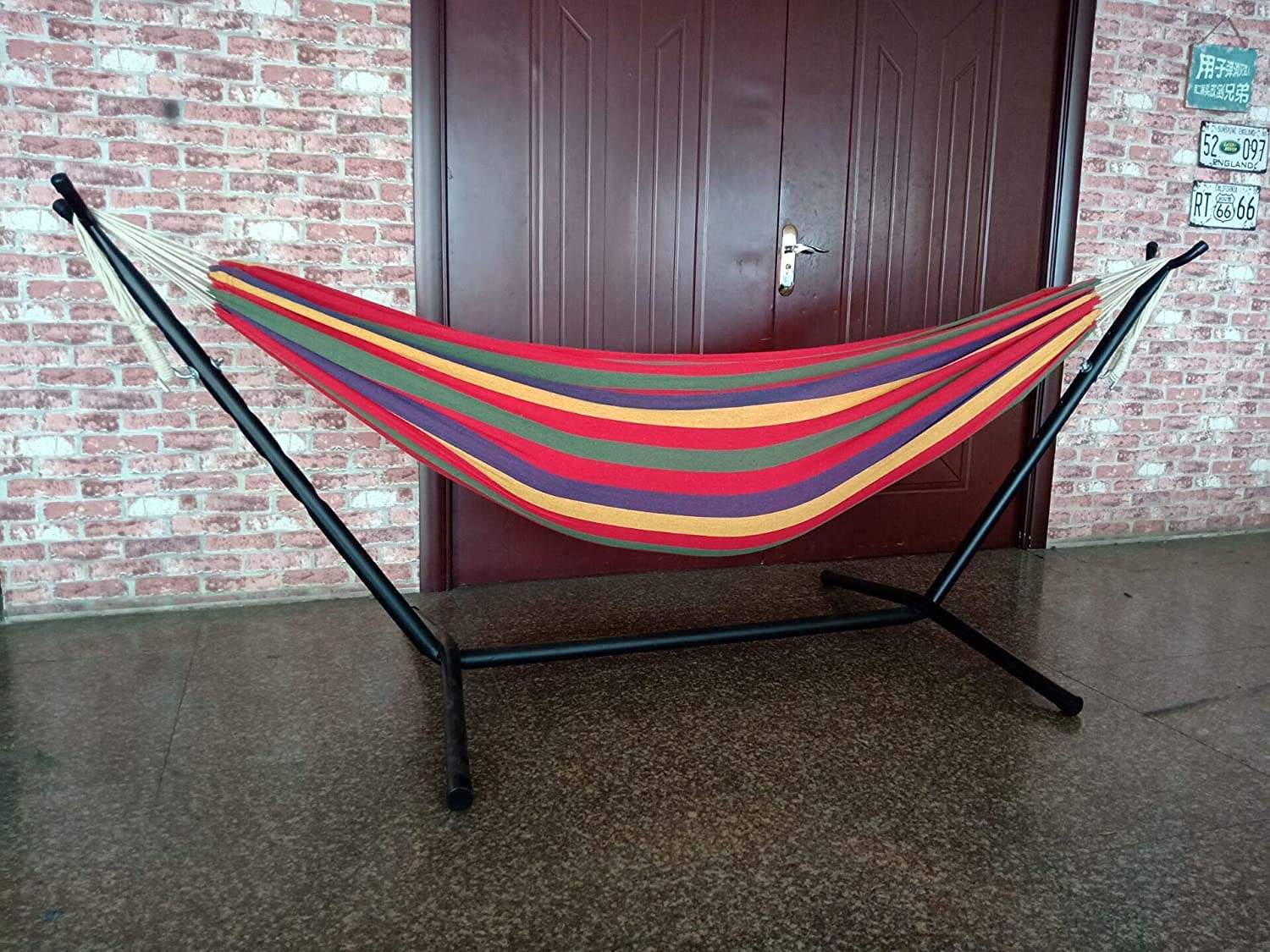 Tropical Stripe Double Classic 2 Person Hammock with Stand - Portable Outdoor Hammock for Backyard, Beach & Camping - Perfect for Relaxation & Lounging