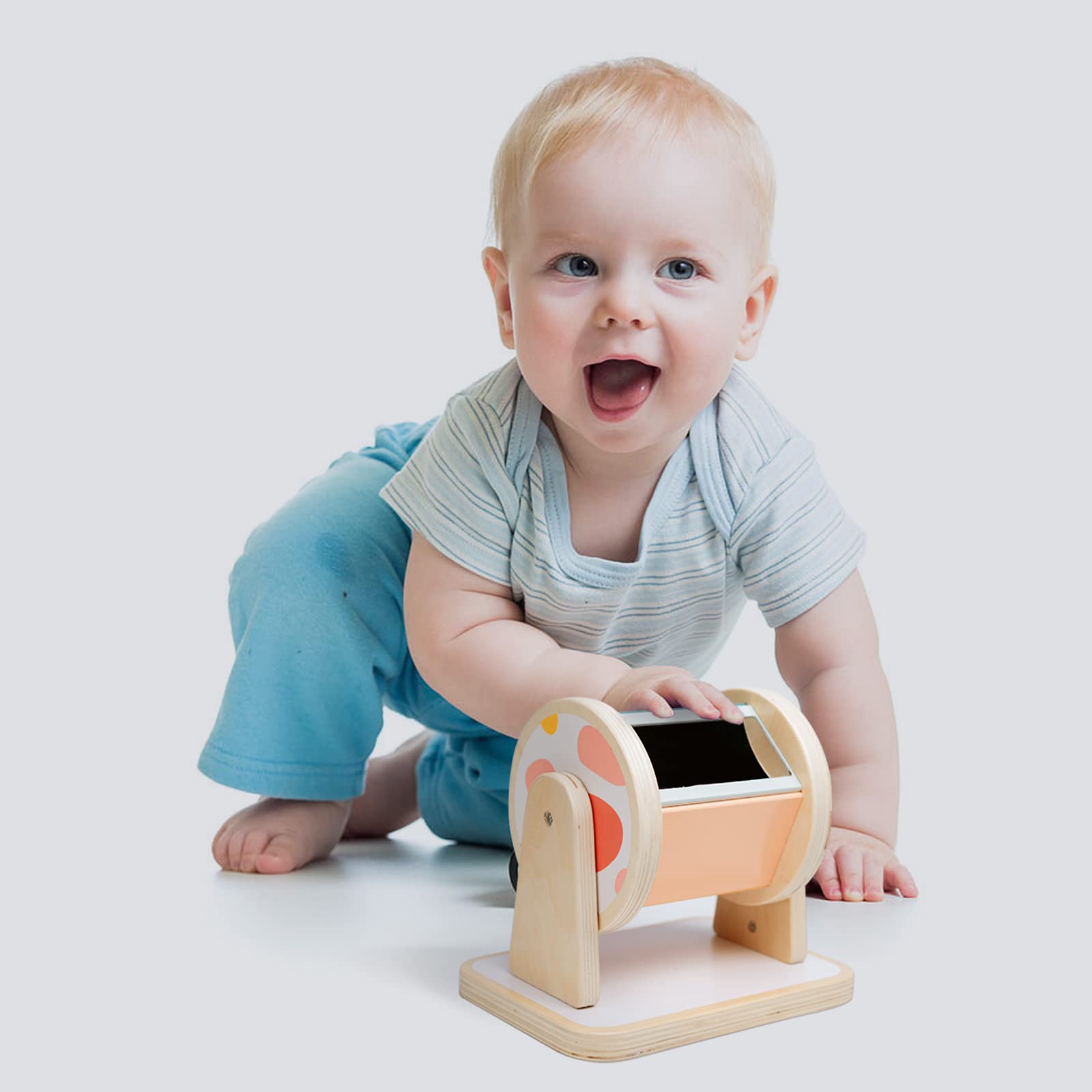 Montessori Spinning Drum - Wooden Baby Toy for 6-12 Months & 1 Year Old Infants | Early Learning Sensory Toy for Toddler Development | Perfect for Playtime, Daycare & Montessori Classroom Activities