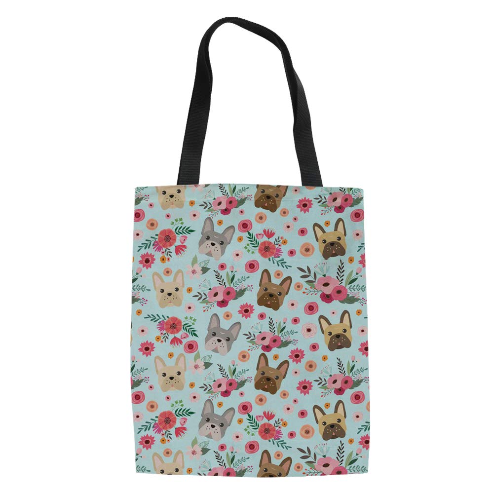 Stylish Canvas Laptop Tote Bag for Women - Reusable Work & School Shoulder Bag with Adorable French Bulldog Print - Perfect for Office, College, Shopping & Travel Accessories