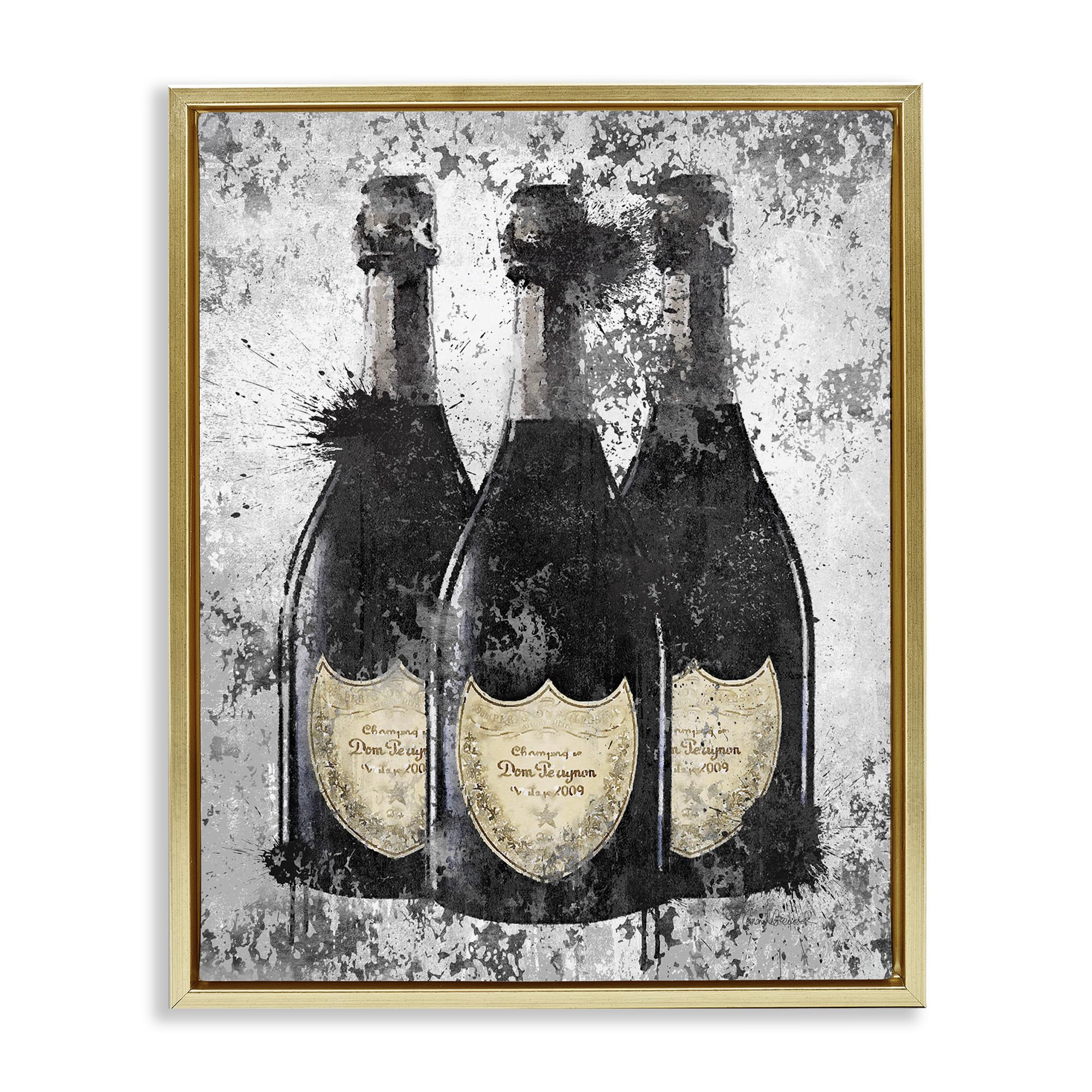 Stupell Industries Grey & Gold Champagne Bottles Illustration Wall Art by Amanda Greenwood - Perfect for Dining Room, Bar Decor & Wedding Gifts