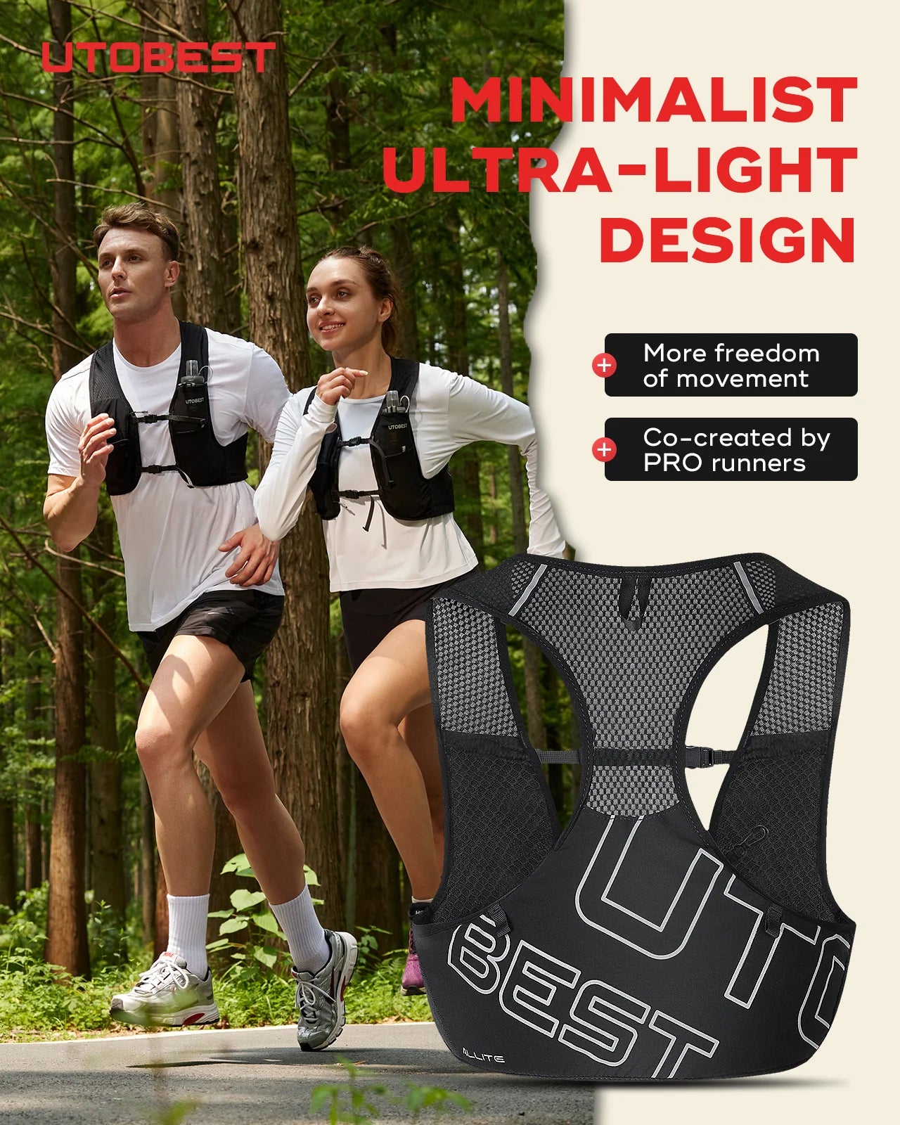 UTOBEST UTR112 Ultra Lightweight Hydration Pack - Breathable Trail Running Vest for Marathon, Cycling & Hiking - Perfect for Outdoor Adventures & Long-Distance Sports