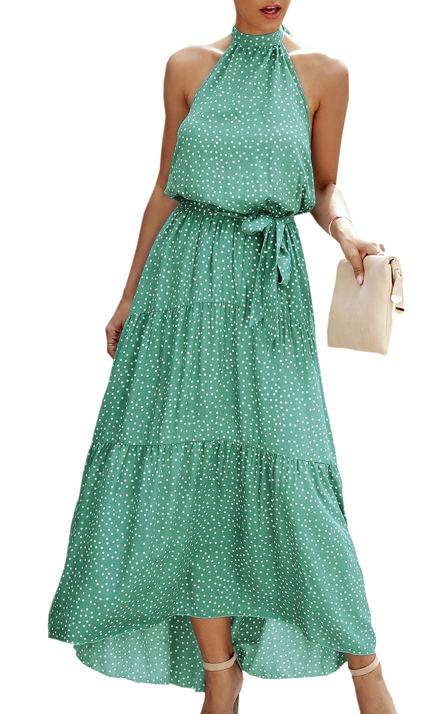 ECOWISH Women's Summer Dresses 2023 - Boho Floral Maxi Sun Dress with Halter Neck | Flowy Beach & Party Dress for Women | Perfect for Vacations, Weddings & Outdoor Events