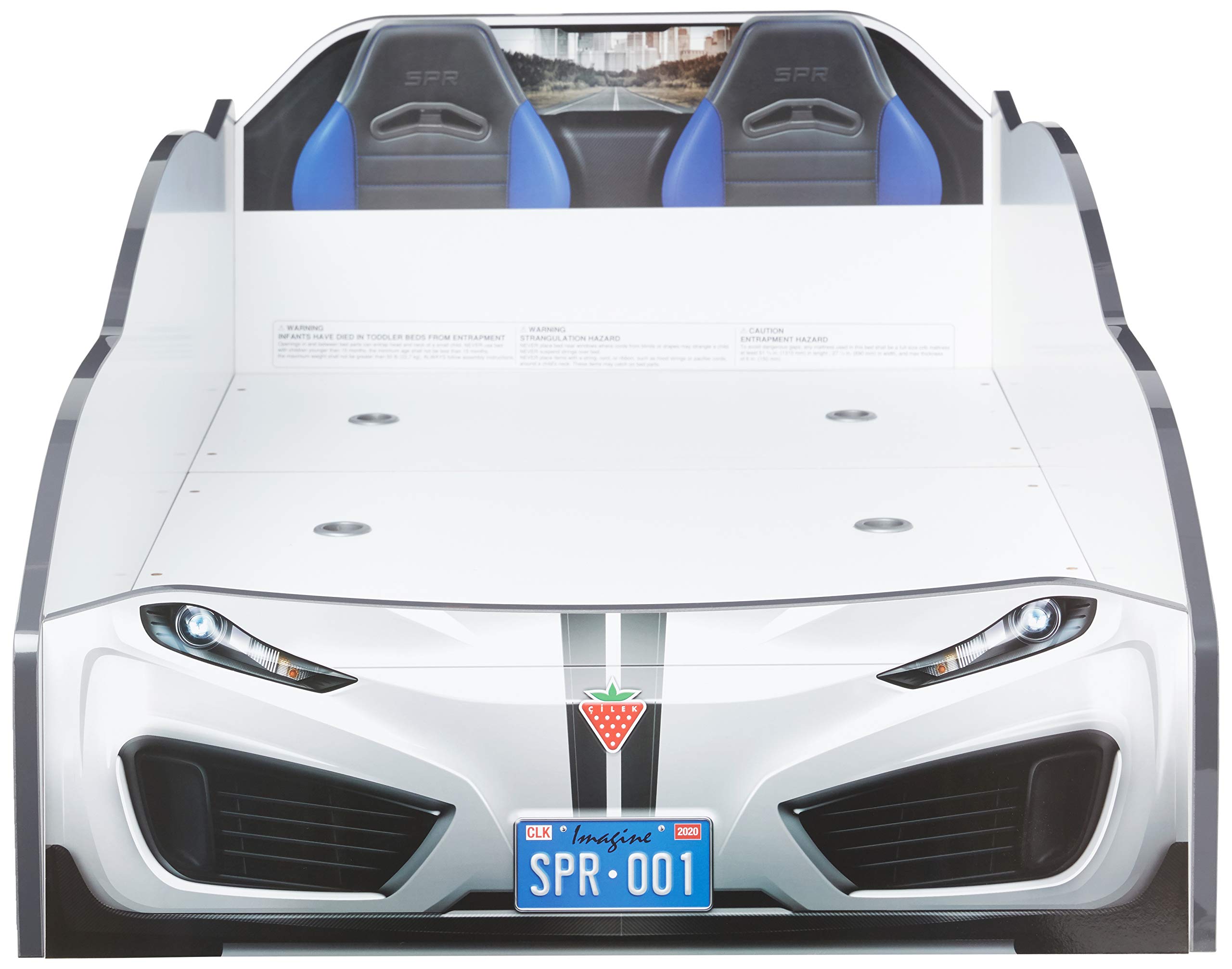 Spyder Race Car Toddler Bed Frame - White Kids Bed for Boys & Girls | Perfect for Toddler Bedrooms, Playrooms & Race Car Themed Decor