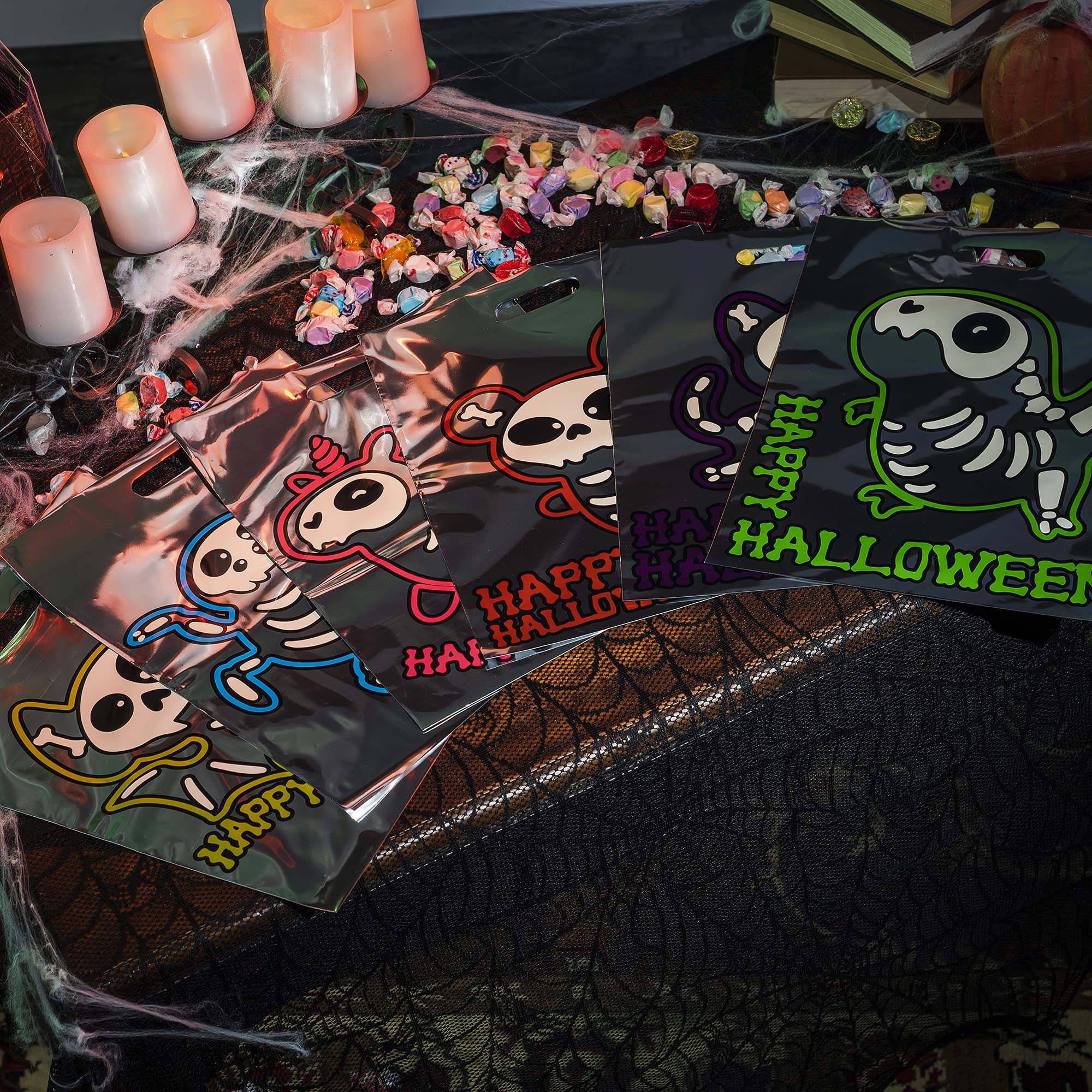 72 Pcs Halloween Reflective Treat Bags - Glow in The Dark Candy Bags for Trick or Treating, Safe & Fun Party Favors for Kids - Perfect for Halloween Night, School Events & Neighborhood Gatherings