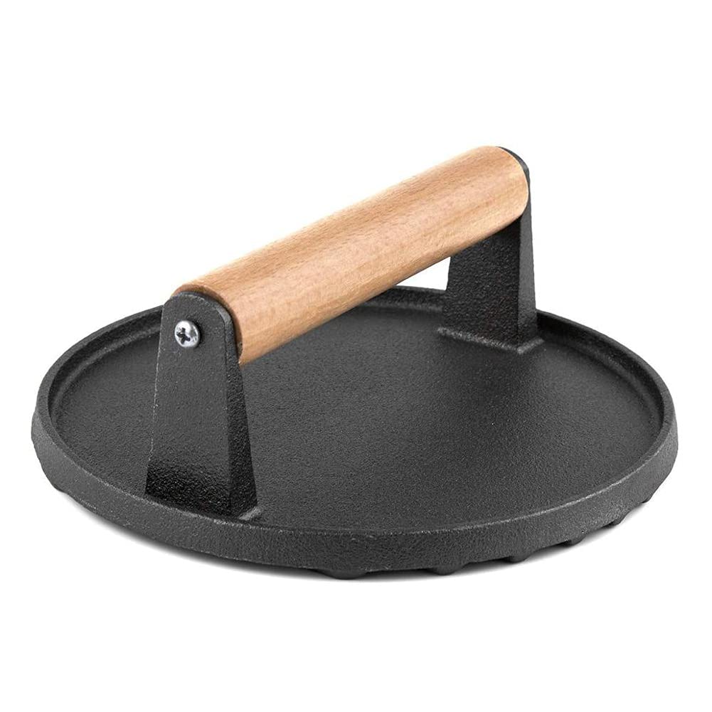 MEETOZ Heavy Duty Cast Iron Grill Press - Multi Functional Meat Press, Sandwich & Bacon Press, Burger Patty Maker for Kitchen - Round Grill Weight for BBQ, Panini, Griddle Cooking & Home Kitchen Use