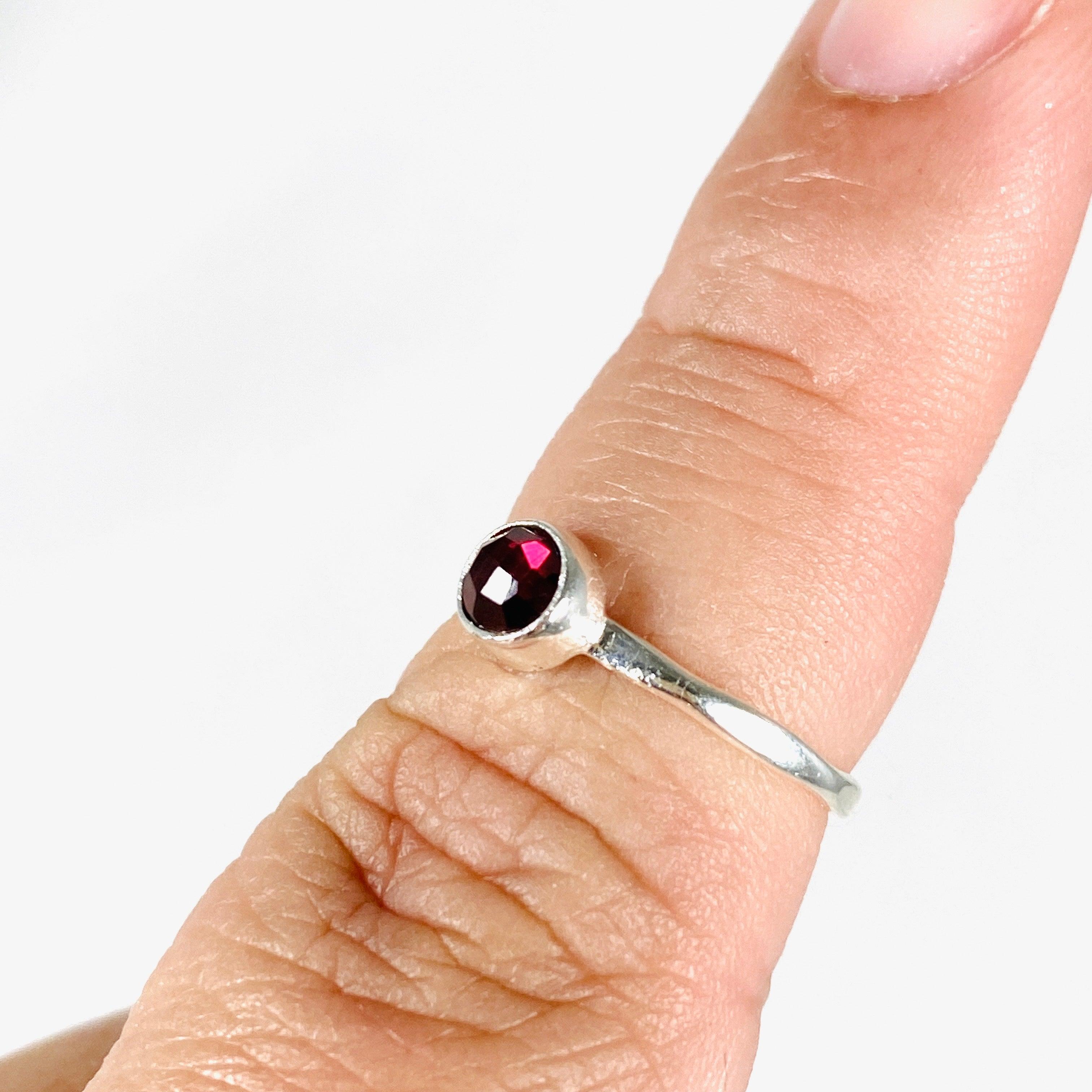 Garnet Faceted Petite Ring Size 7 - Dainty LRGJ 15 Jewelry for Women - Perfect for Everyday Wear, Date Nights & Special Occasions