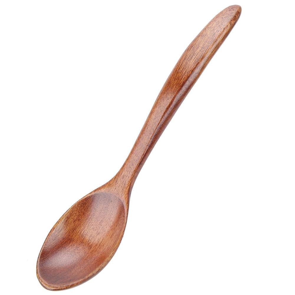5-Piece Wooden Bent Handle Soup Spoons - Portable Coffee & Tea Teaspoon Set for Kitchen, Dining, Camping & Travel