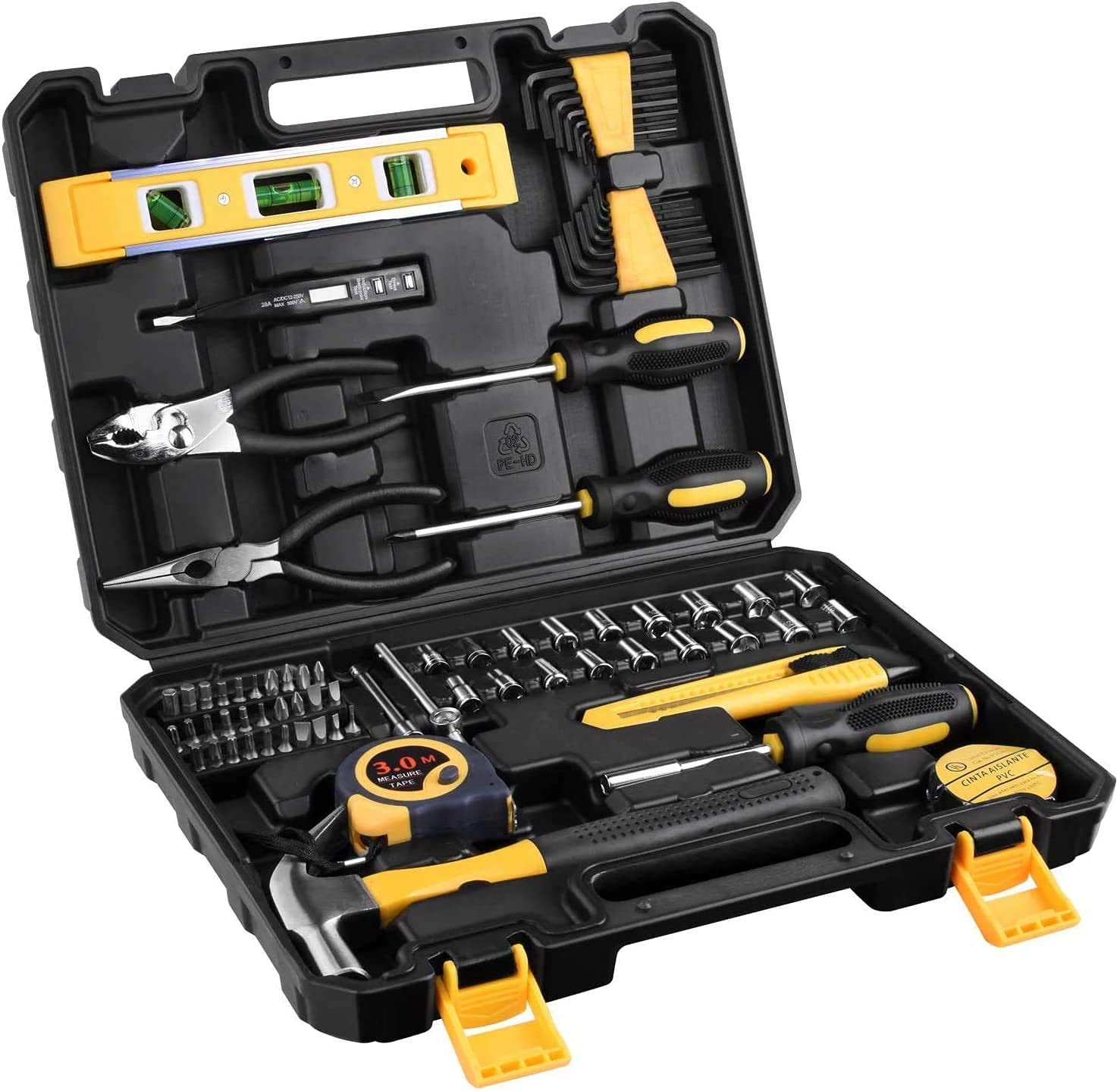 ET016 Home Repair Tool Kit - 65-Piece General Household Tool Set for DIY, Auto & Home Maintenance - Durable Hand Tools with Portable Storage Case - Perfect for Garage, Workshop & Emergency Repairs
