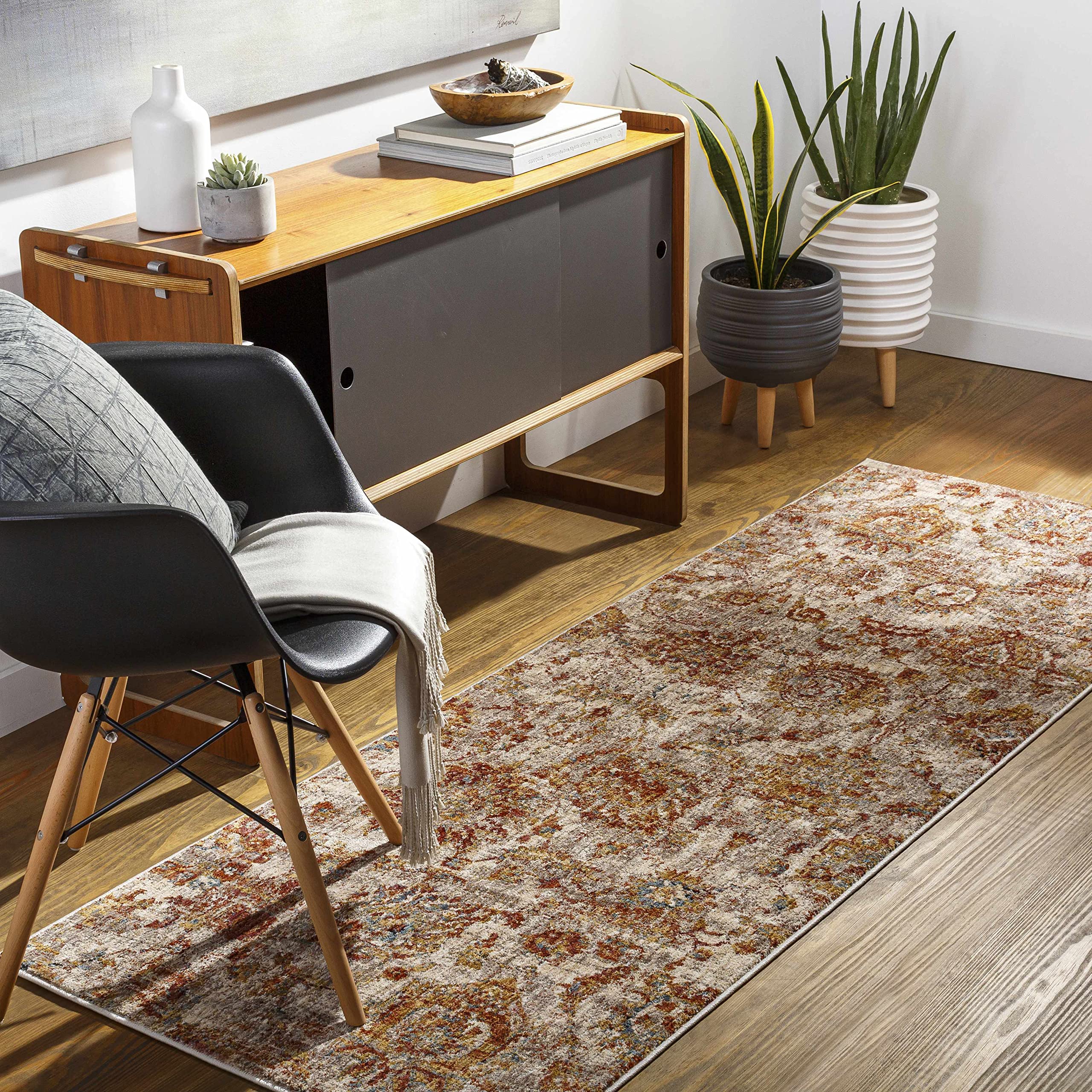 Hauteloom Morinville Non-Slip Hallway and Kitchen Runner Rug - Gray, Beige, Red - 2'7