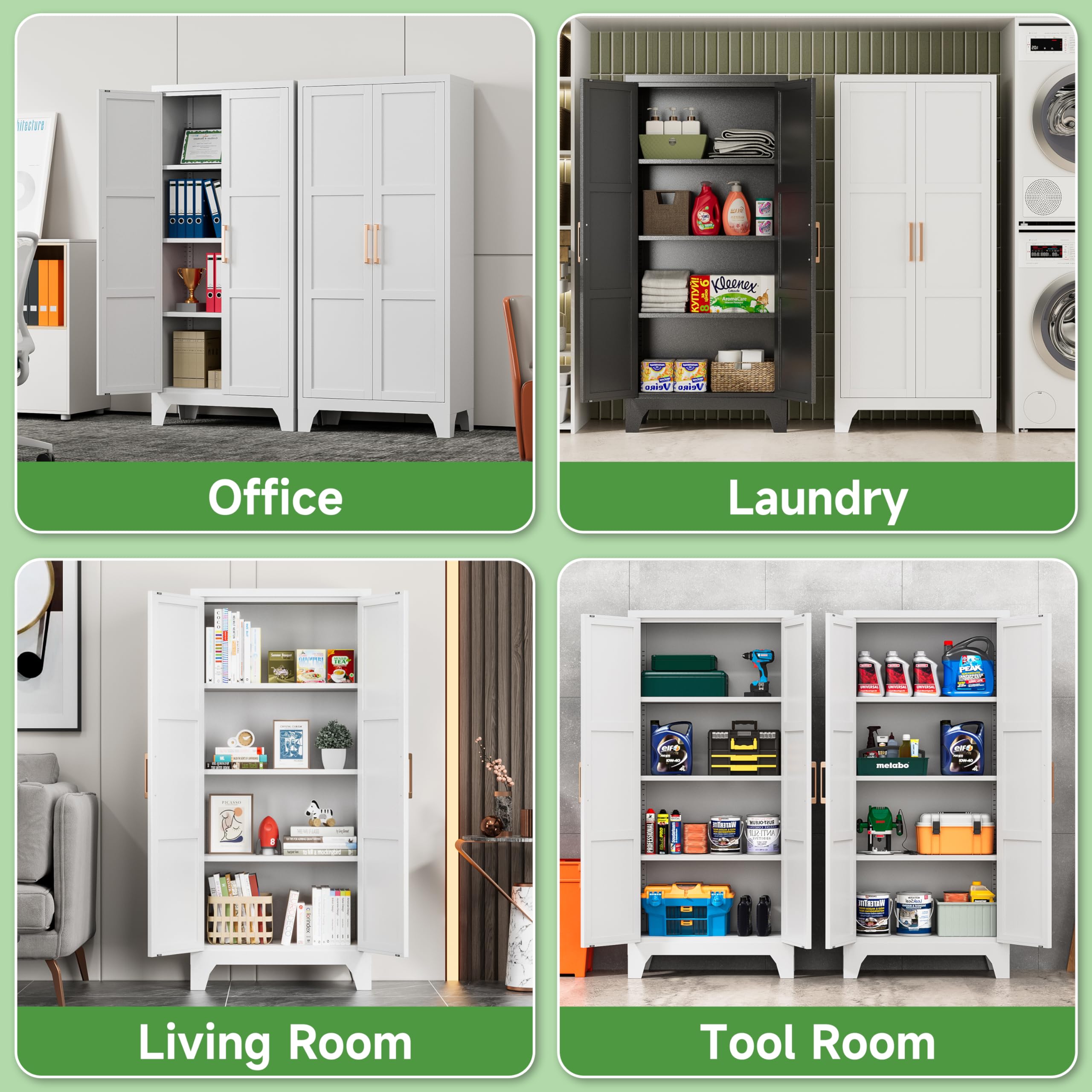 White Metal Pantry Cabinet with Adjustable Shelves & Doors - Kitchen Storage Organizer for Food, Dishes & Supplies - Perfect for Kitchen, Living Room & Dining Room - Easy Assembly Required