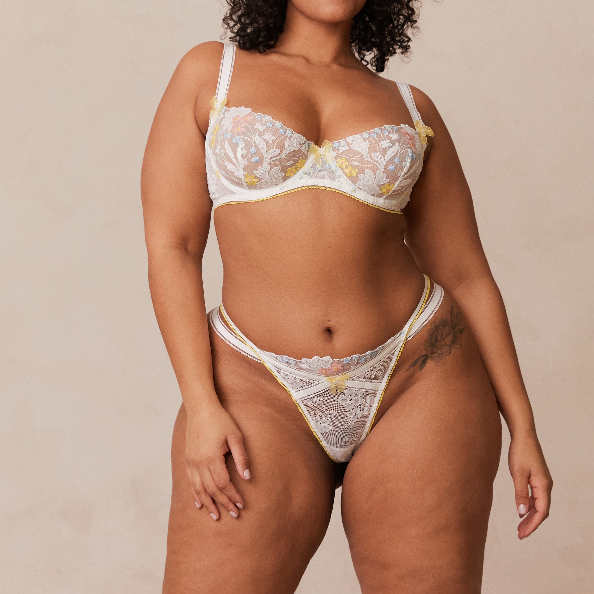 Fleur Balcony Bra - Lace Underwire Push Up Bra in White & Yellow | Perfect for Everyday Wear, Date Nights & Special Occasions