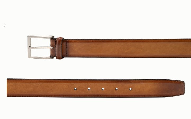 MAGNANNI Genuine Leather Tan Burnished Belt for Men - Stylish & Durable Dress Belt for Office, Wedding & Formal Occasions