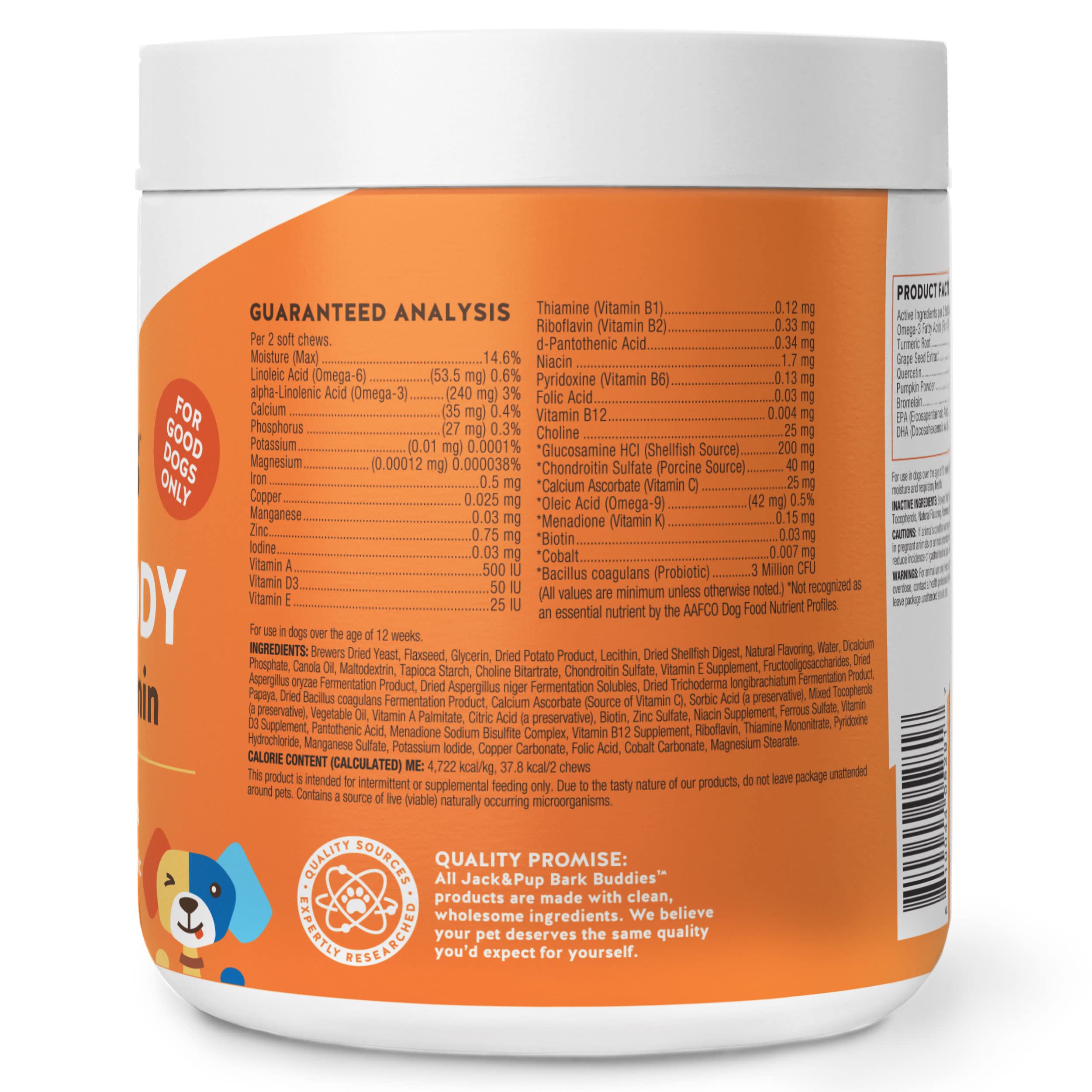 Jack&Pup Dog Vitamins and Supplements - Multivitamin Chewable Soft Chews for Puppies & Adult Dogs with Glucosamine, Probiotics & Omega-3 - Supports Joint, Digestive & Skin Health - 60 Count - Perfect for Daily Nutrition & Active Lifestyles