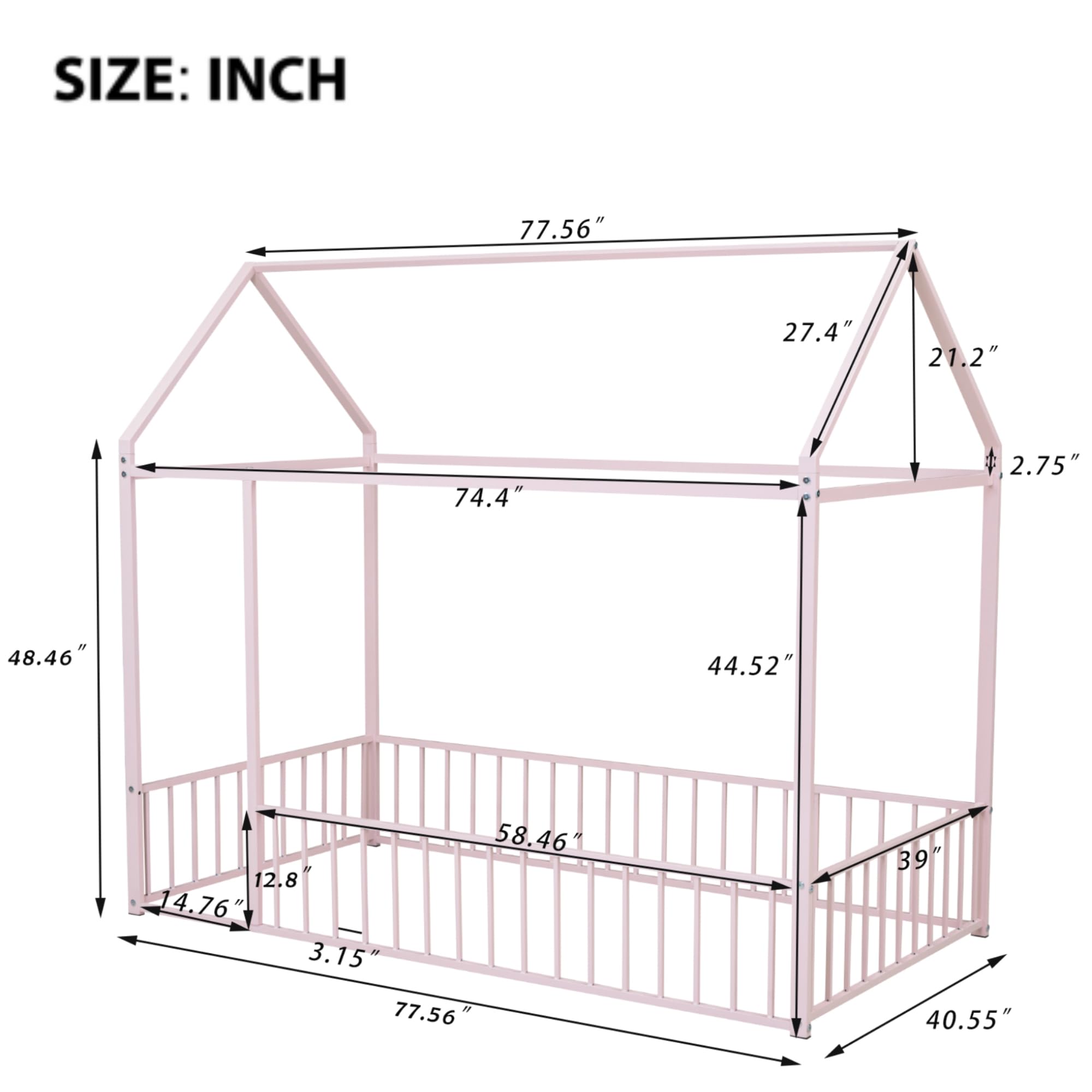 Montessori Twin Size Floor Bed with Metal Frame & Safety Rails - Playhouse Bed for Kids, Teens, Girls & Boys (Pink) | Box Spring Required | Perfect for Bedrooms, Playrooms & Montessori Learning Spaces